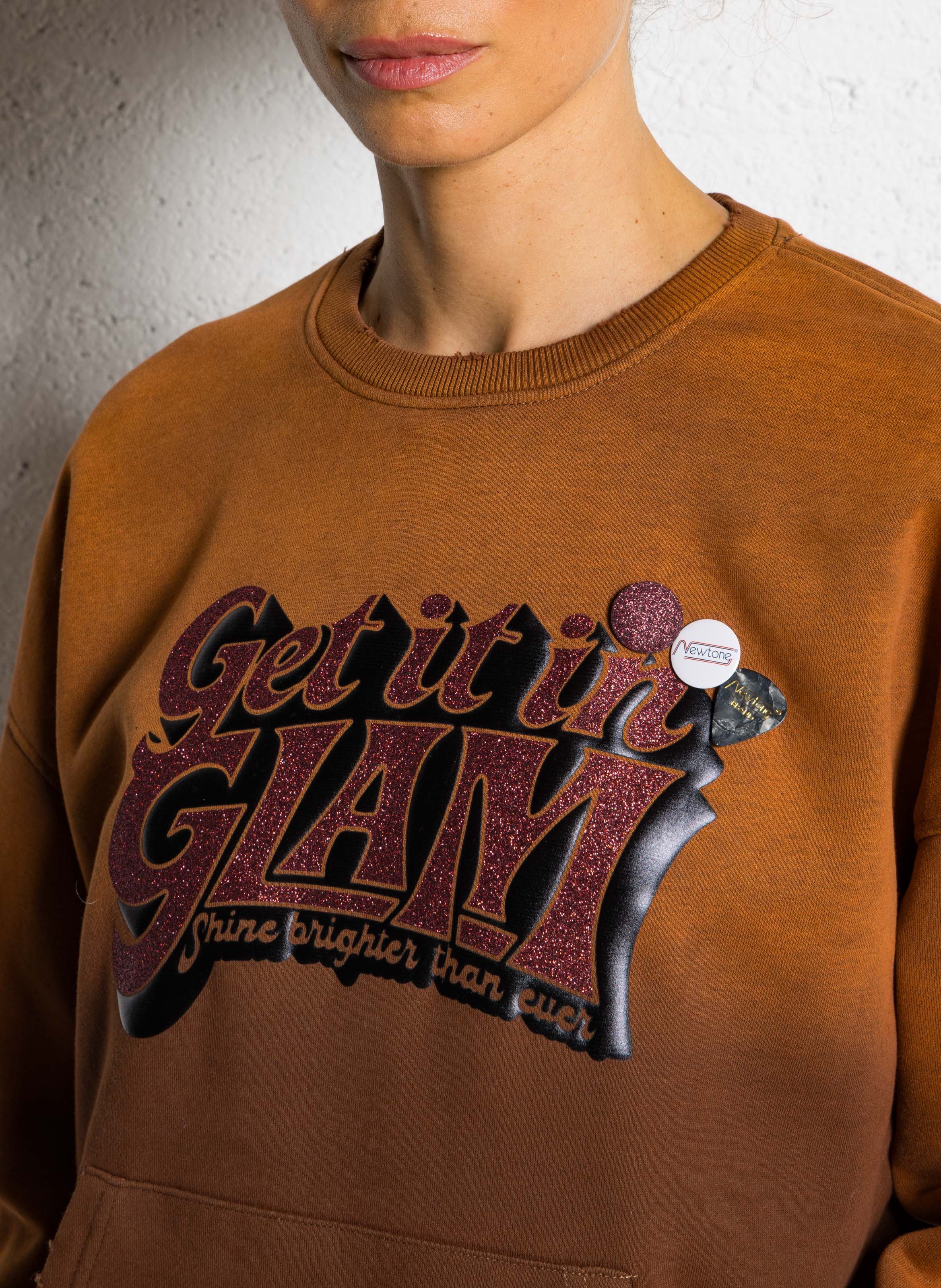 Sweat ample col rond sérigraphié en coton mélangé NEWTONE Marron