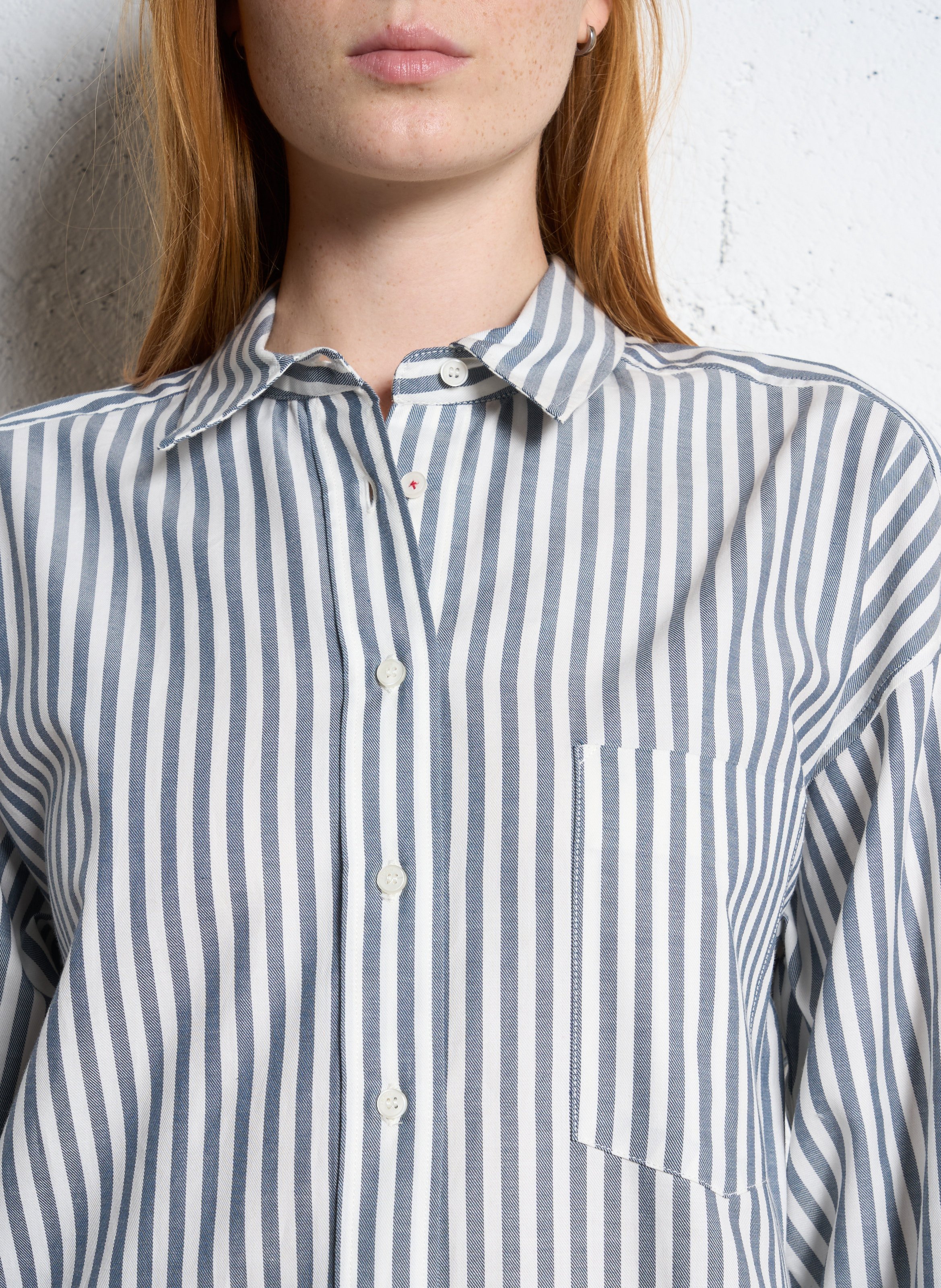 Oversized striped cotton shirt with classic collar IKKS Blue