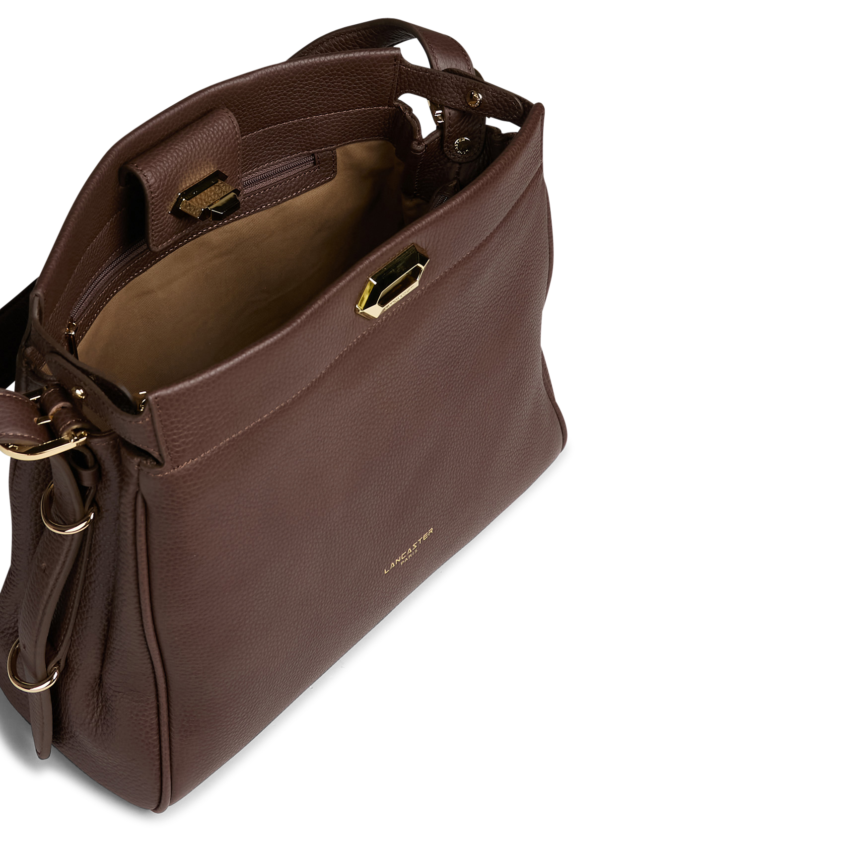 Sac hobo avec fermoir en cuir grainé LANCASTER PARIS Marron