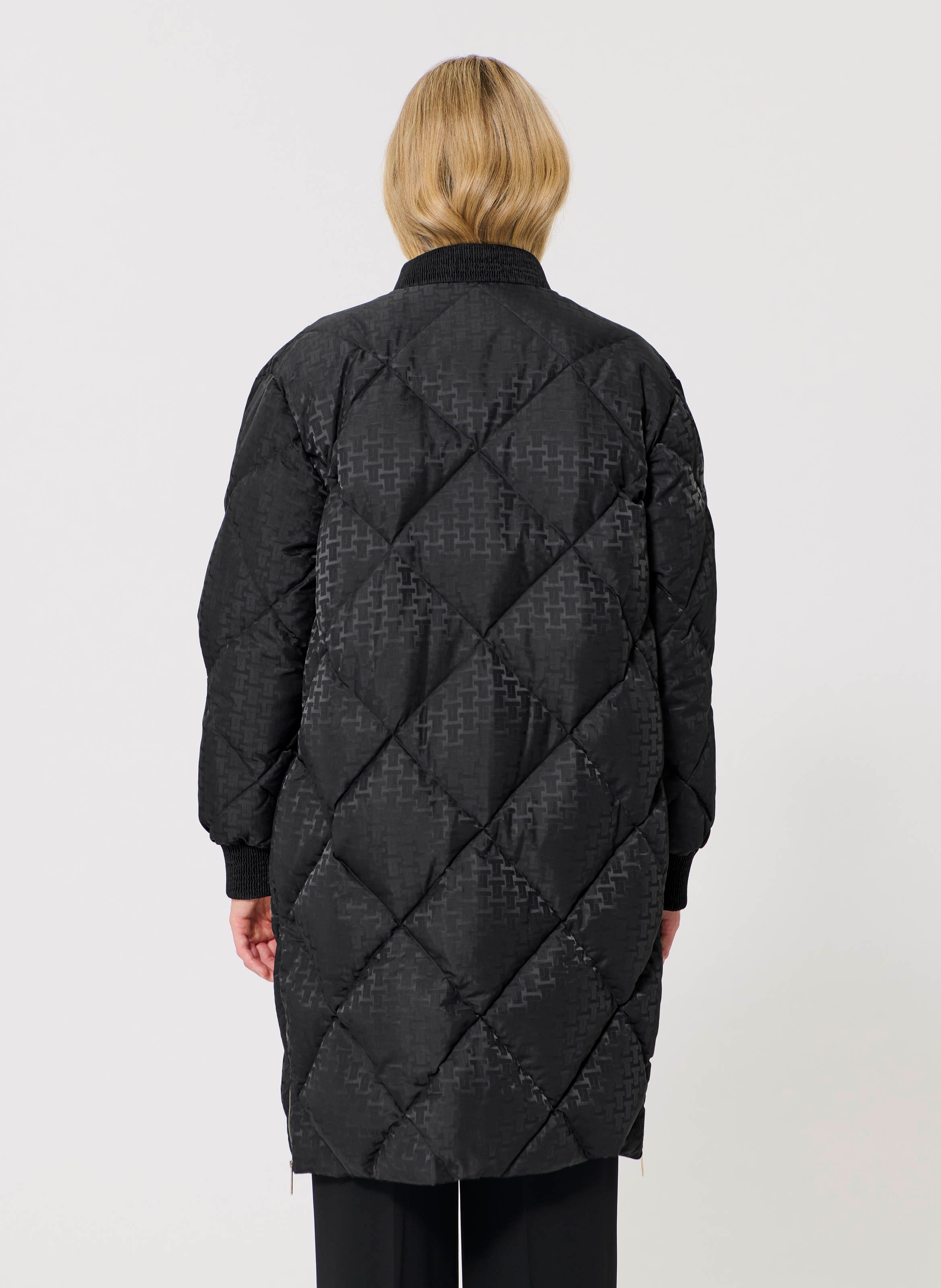 Straight padded jacket in printed jacquard TARA JARMON Black