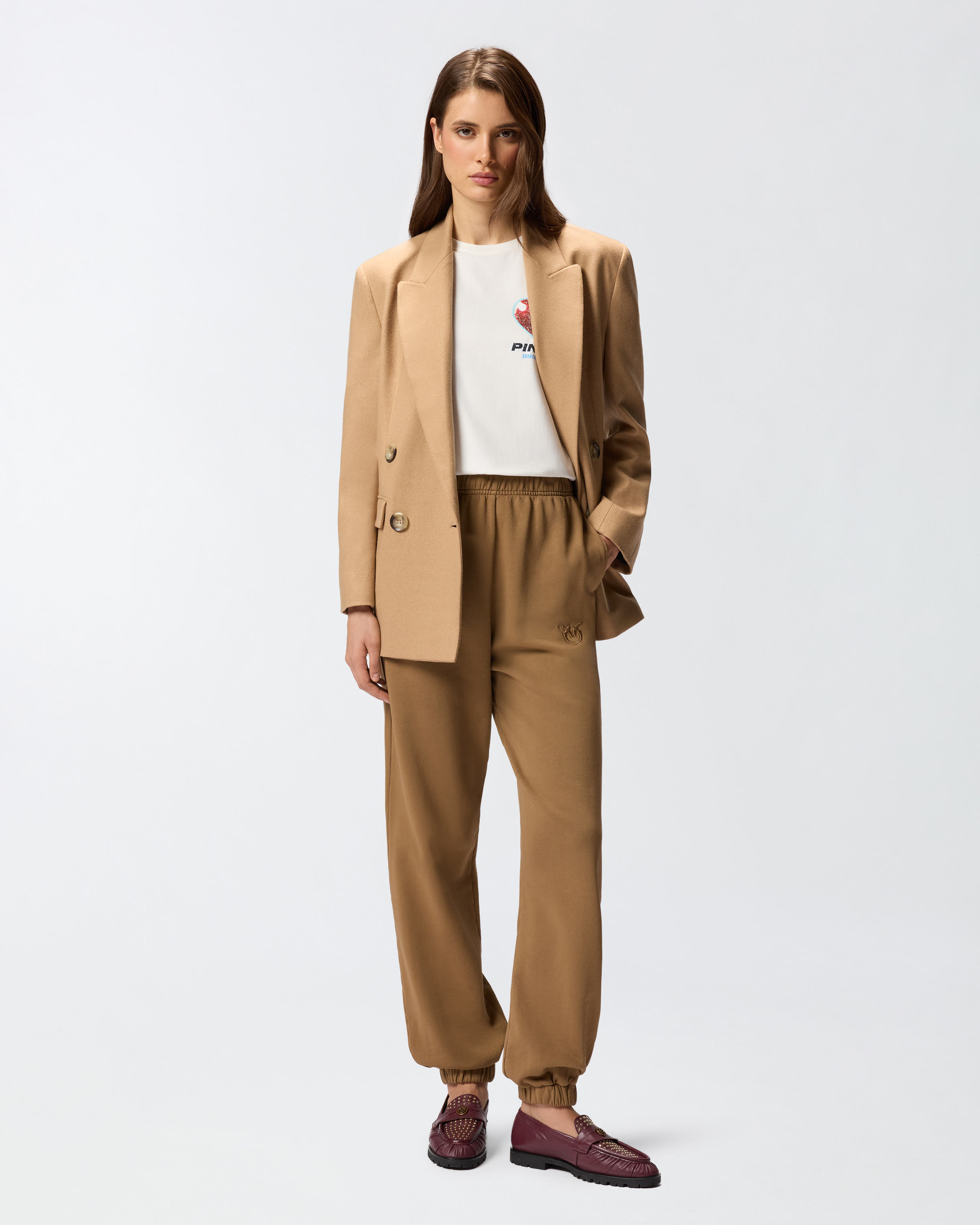 Fleece jogging pants with logo PINKO Brown