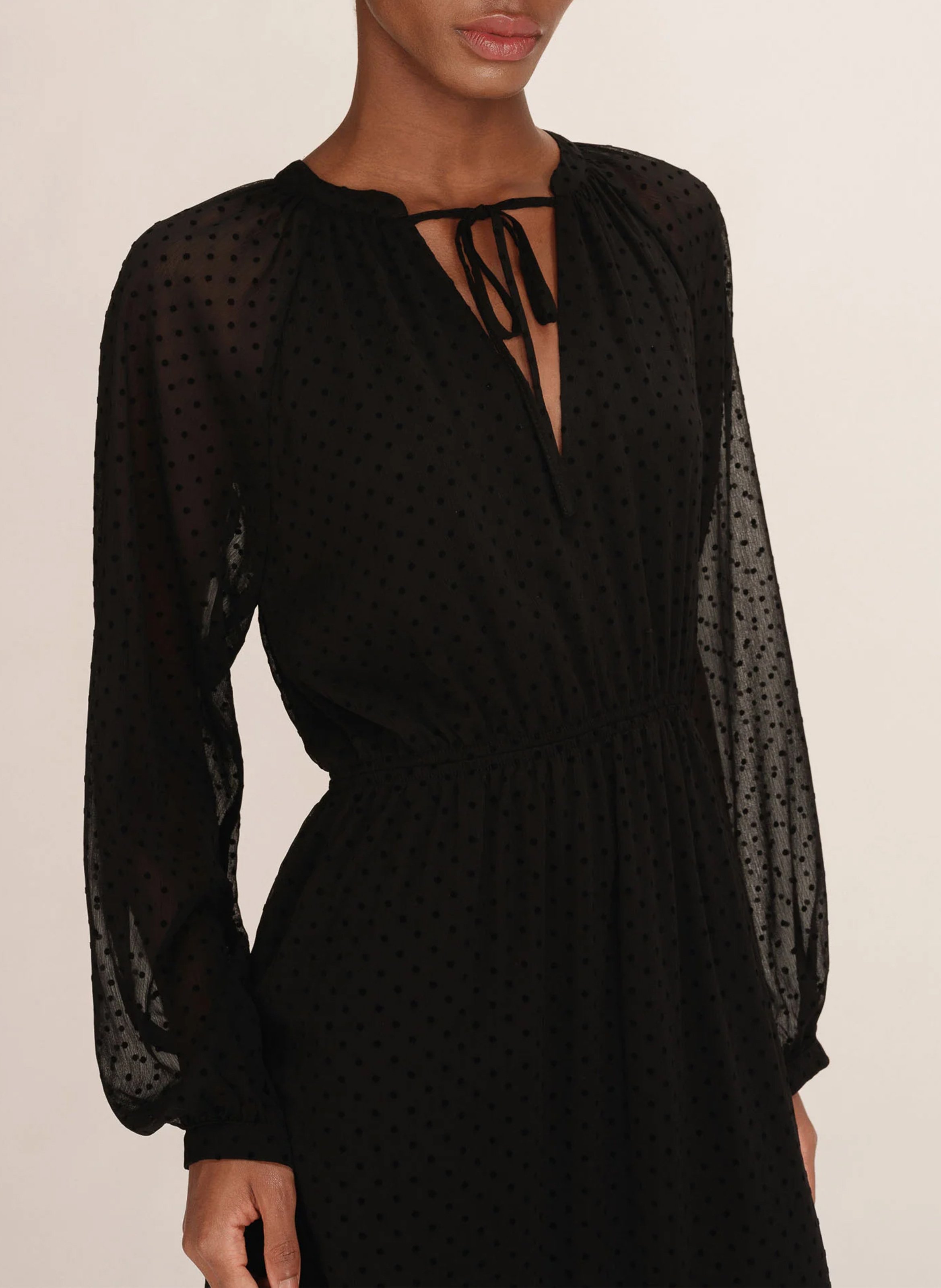 Flowy long dress with velvet polka dots GRACE ET MILA Black