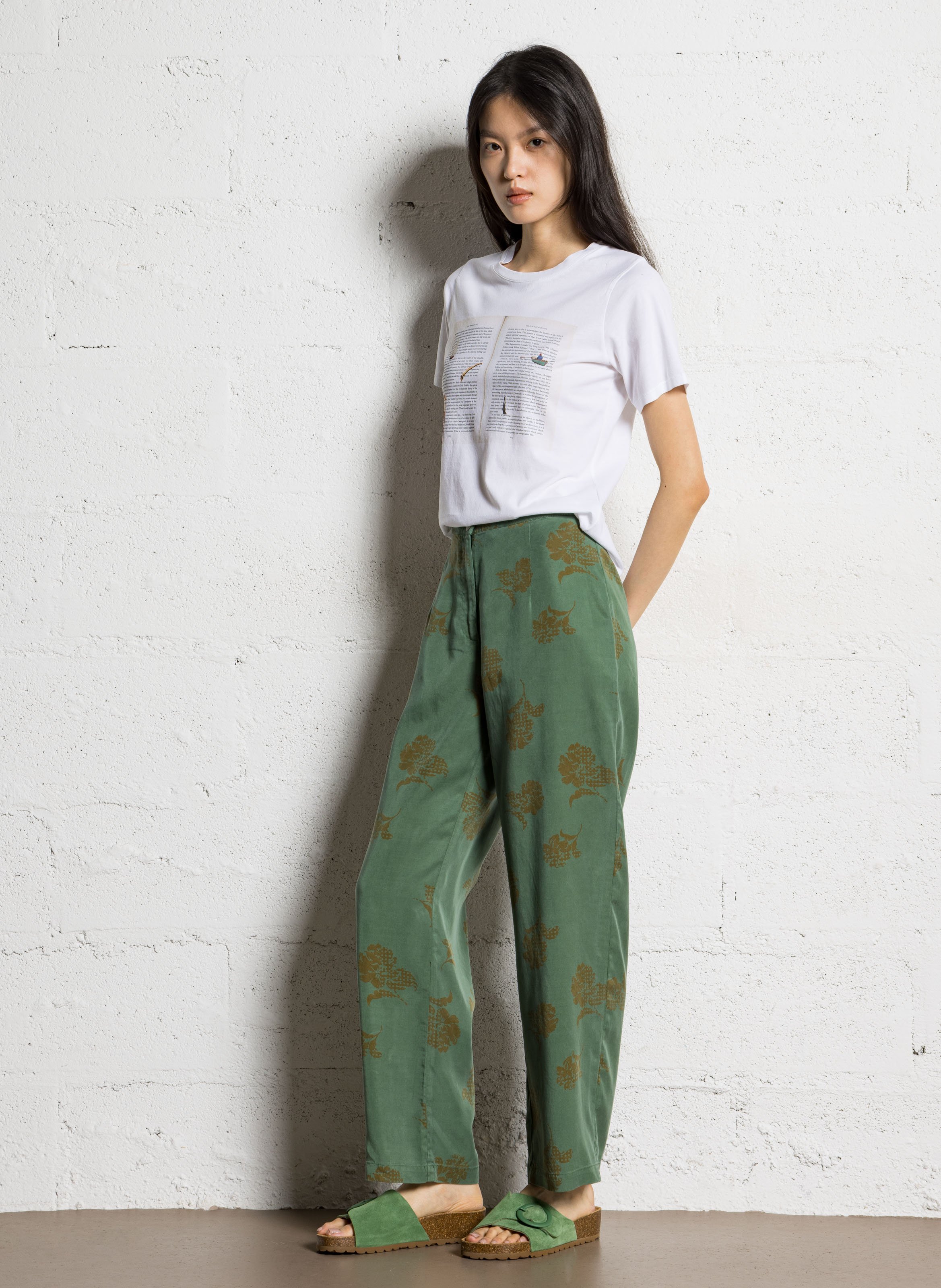 Pantalon droit imprimé NICE THINGS Kaki