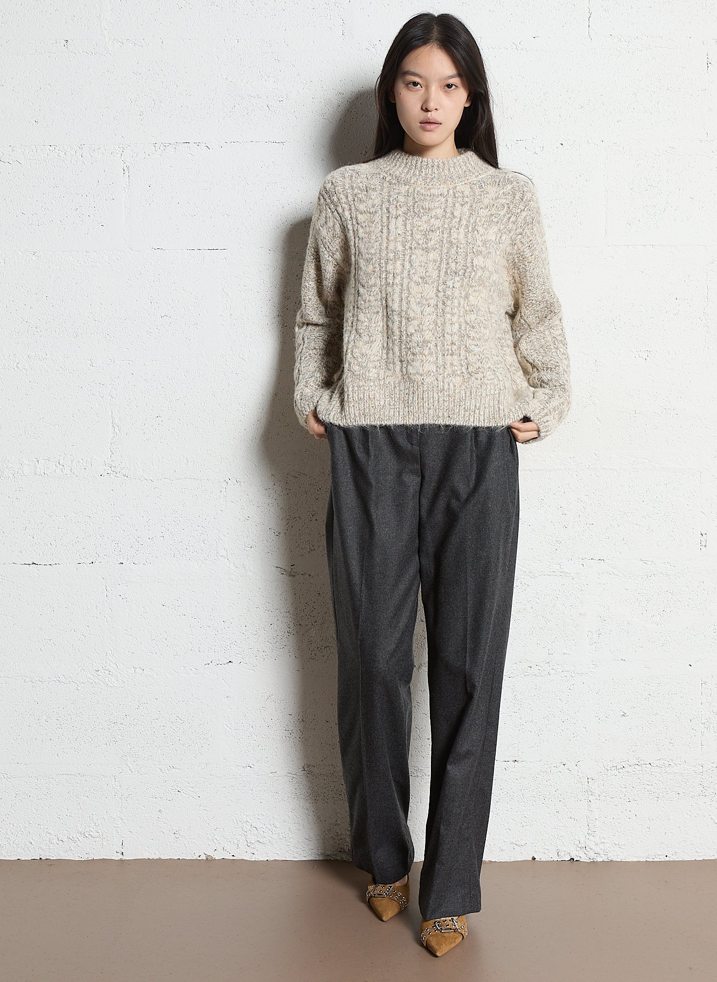 Pull ample col montant en maille chinée  MAISON 123 Beige