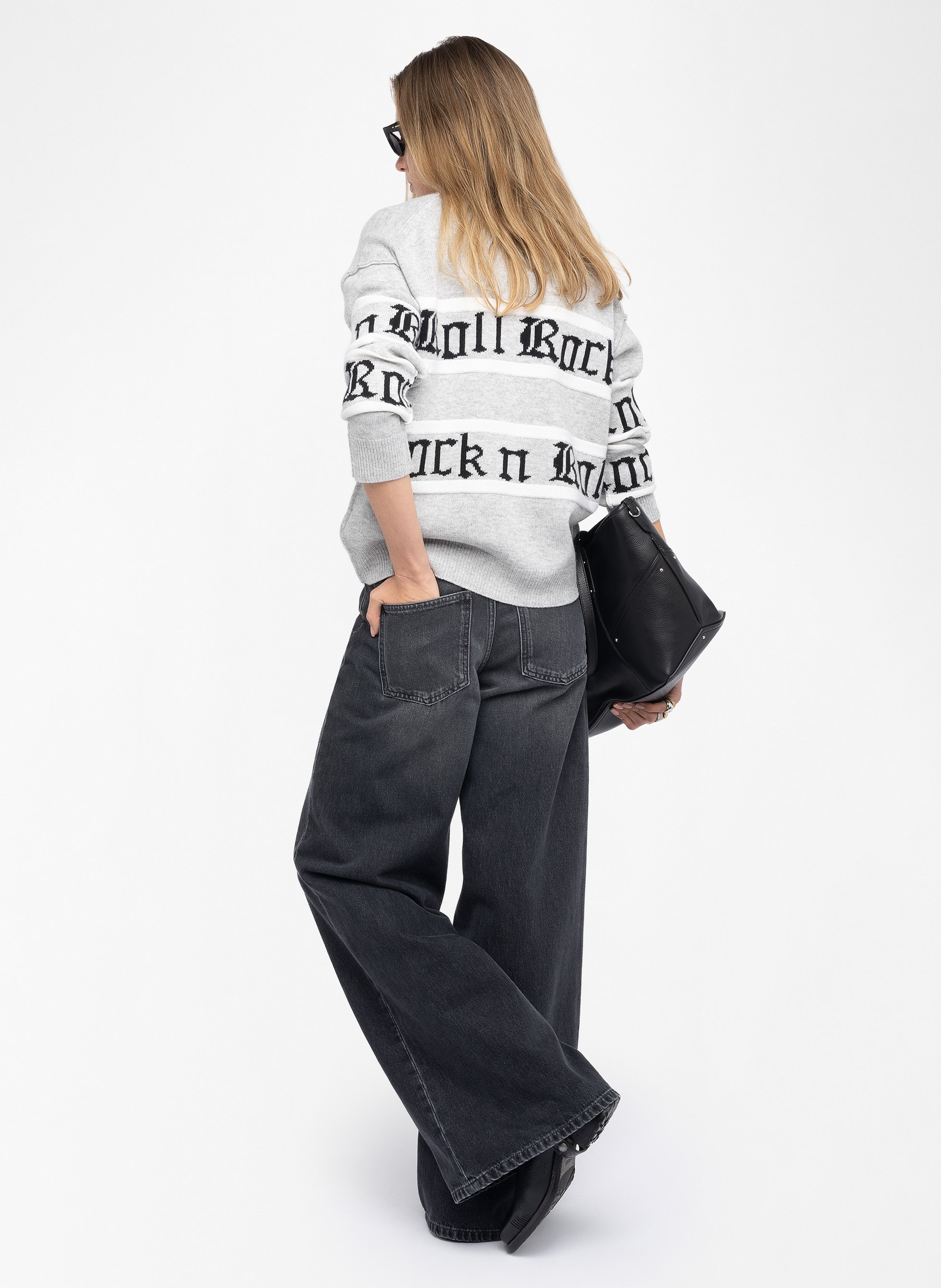 Ruime cardigan met print in wol en kasjmier ZADIG&VOLTAIRE Grijs