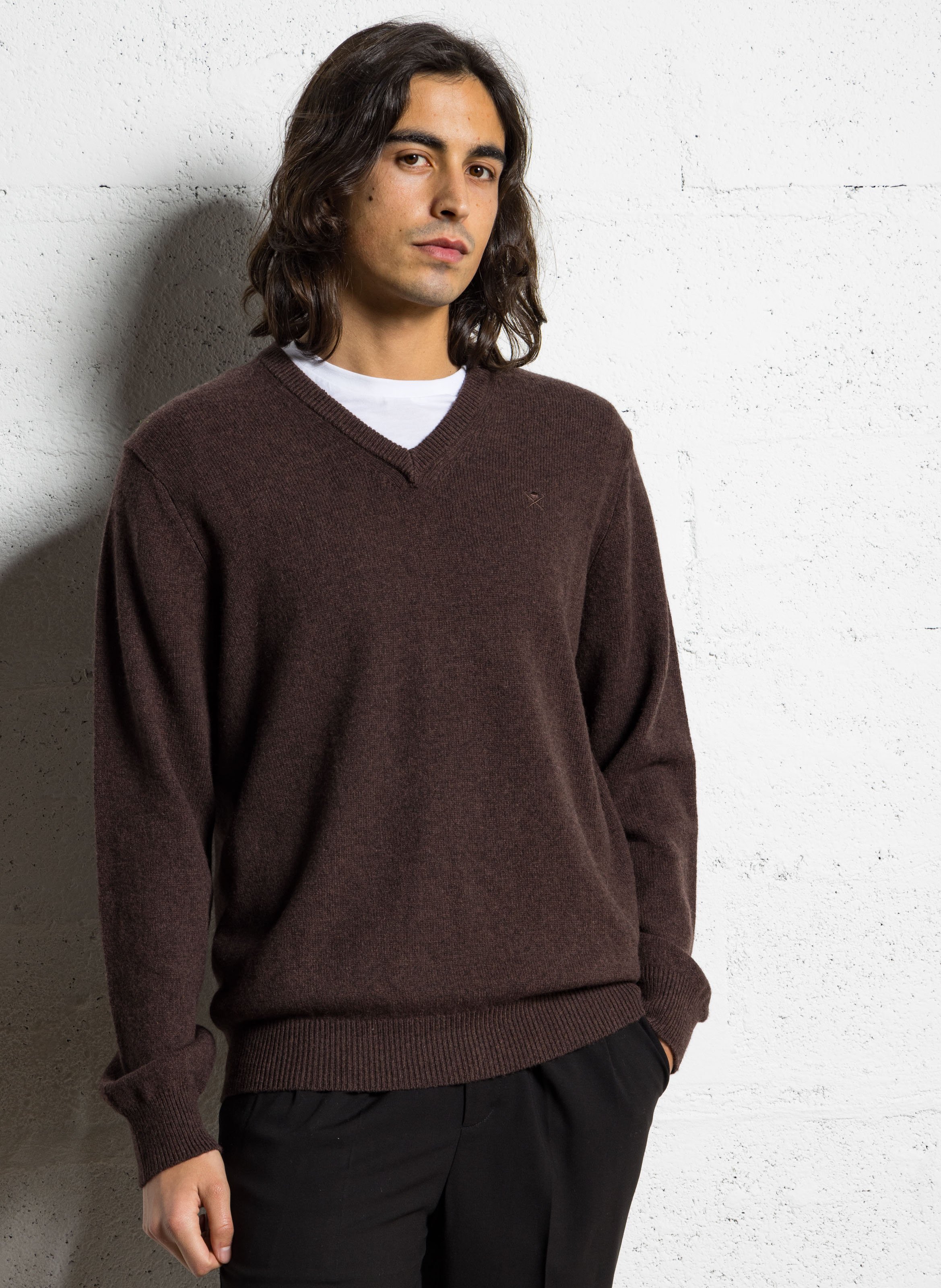 Einfarbiges Woll-V-Ausschnitt-Pullover HACKETT