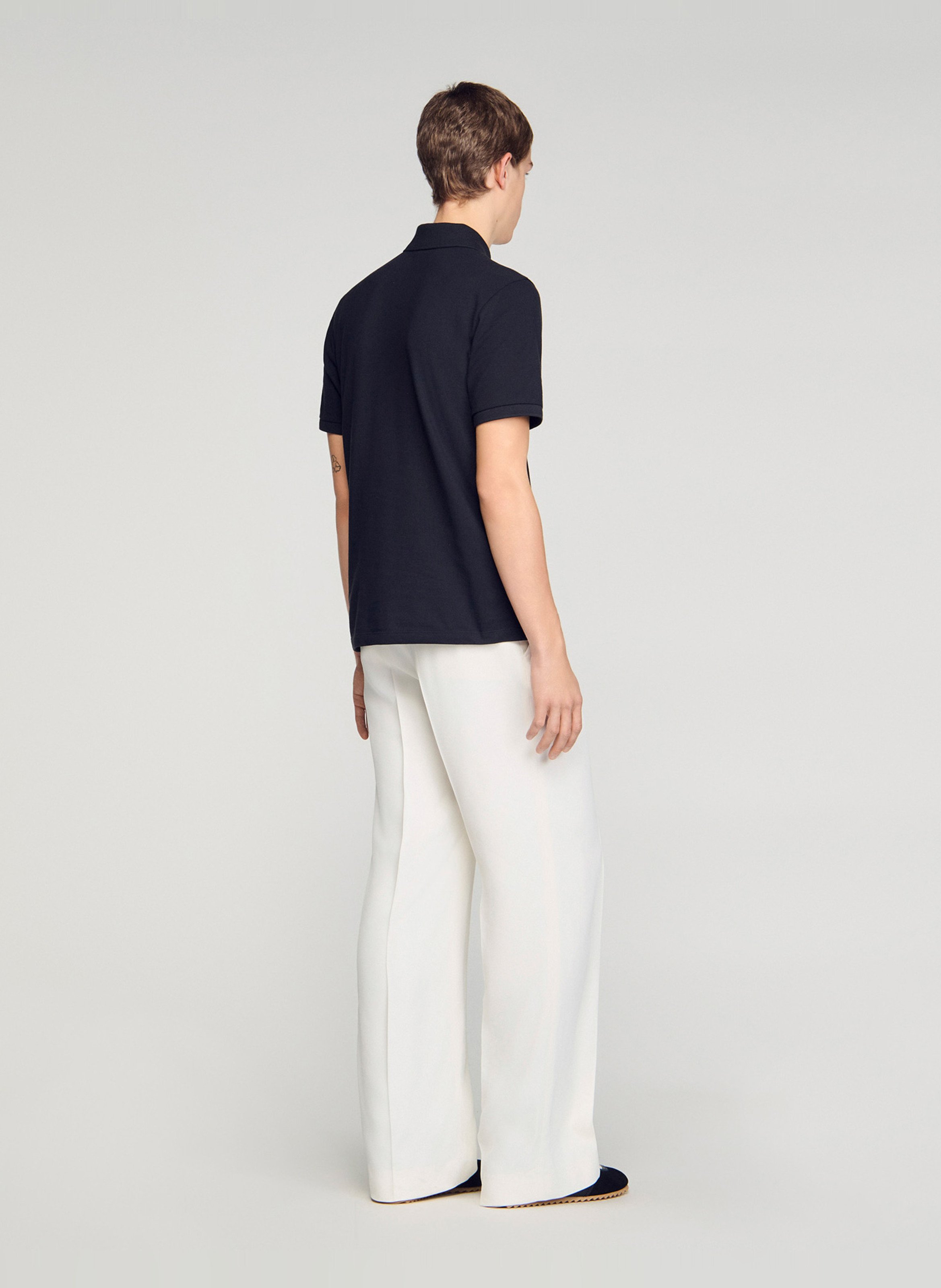 Polo droit en coton Noir