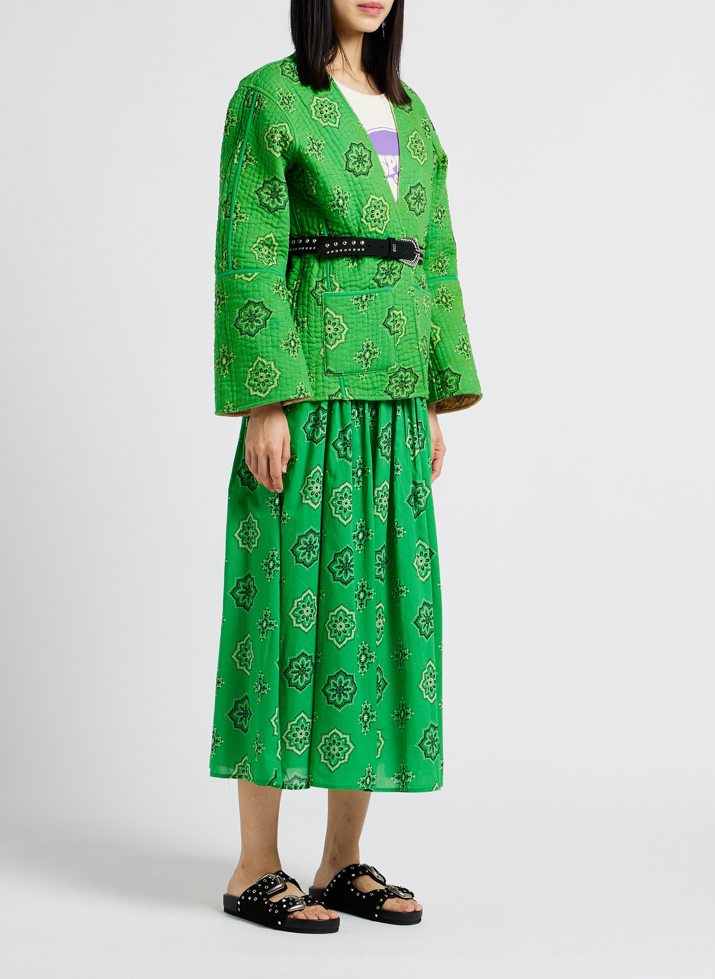 Wendbare Kimonojacke aus bedruckter Baumwolle SWILDENS Grun