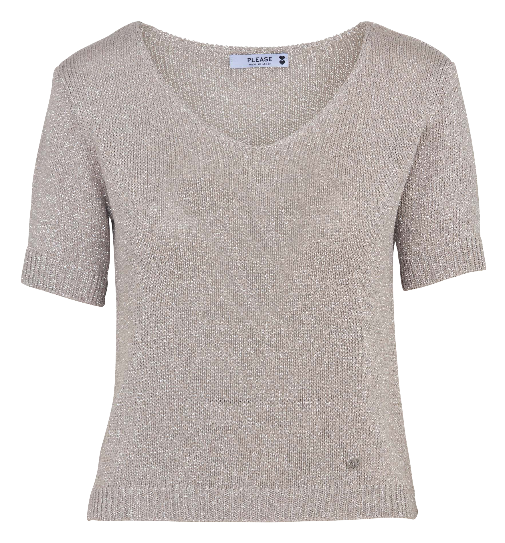 Straight fit round neck metallic top PLEASE Silver