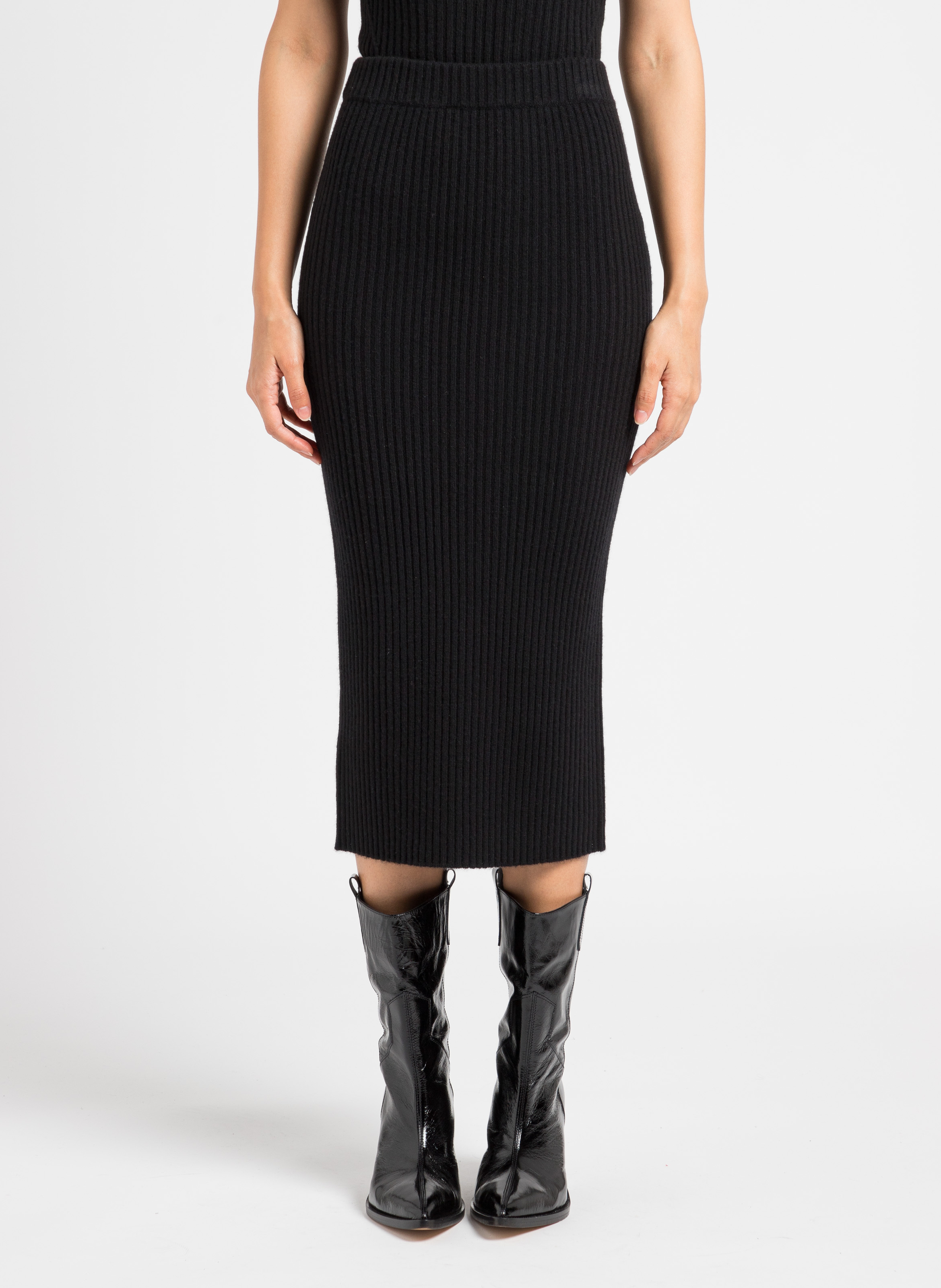 Gerader Midi-Rock aus Wollmix IRO Schwarz