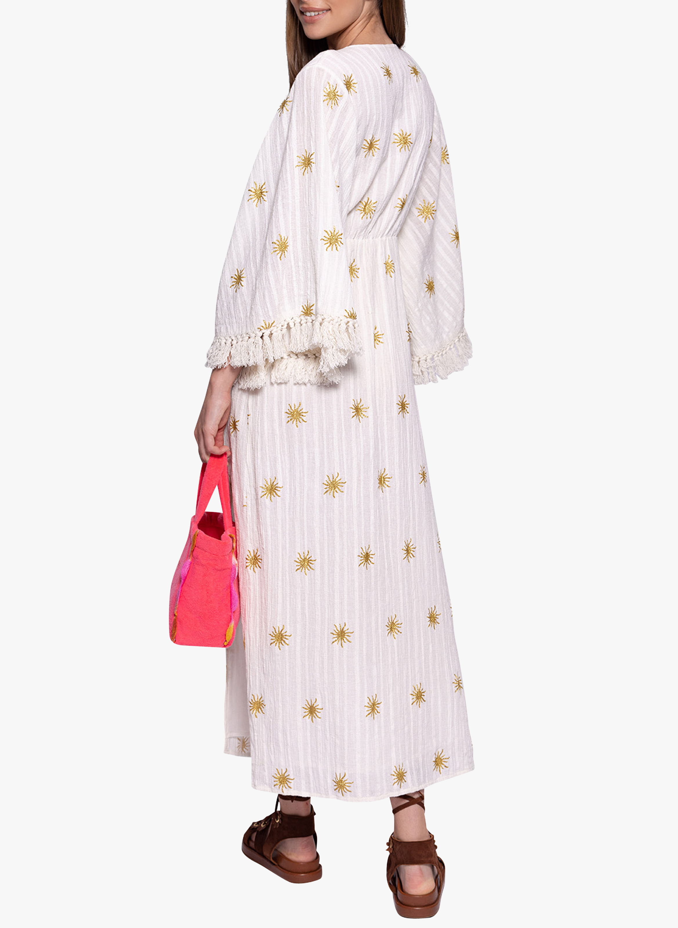 Robe longue col V à motifs en coton SUNDRESS Blanc