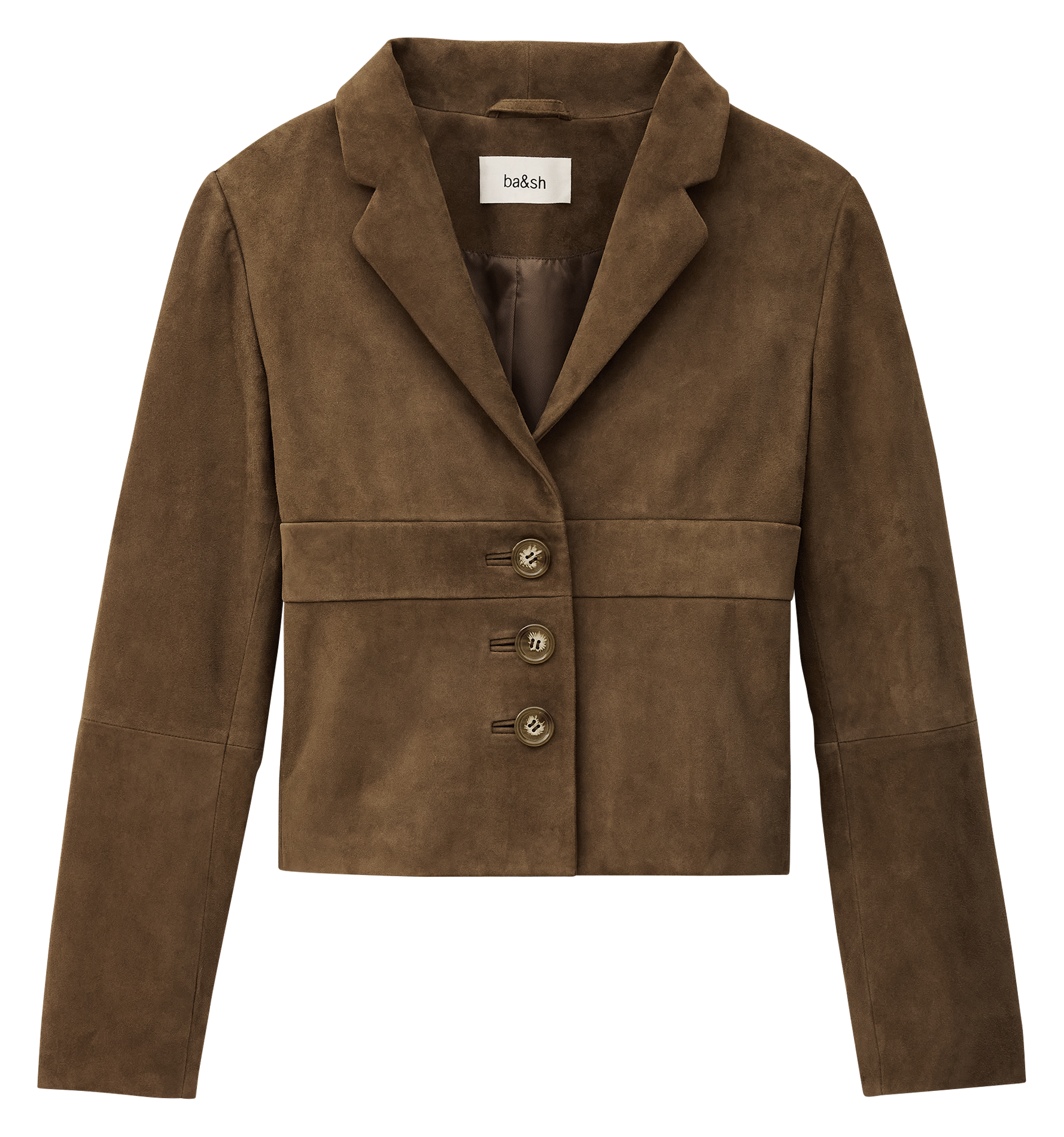 Jas getailleerd met colbertkraag van fluweel leer BA&SH Kaki