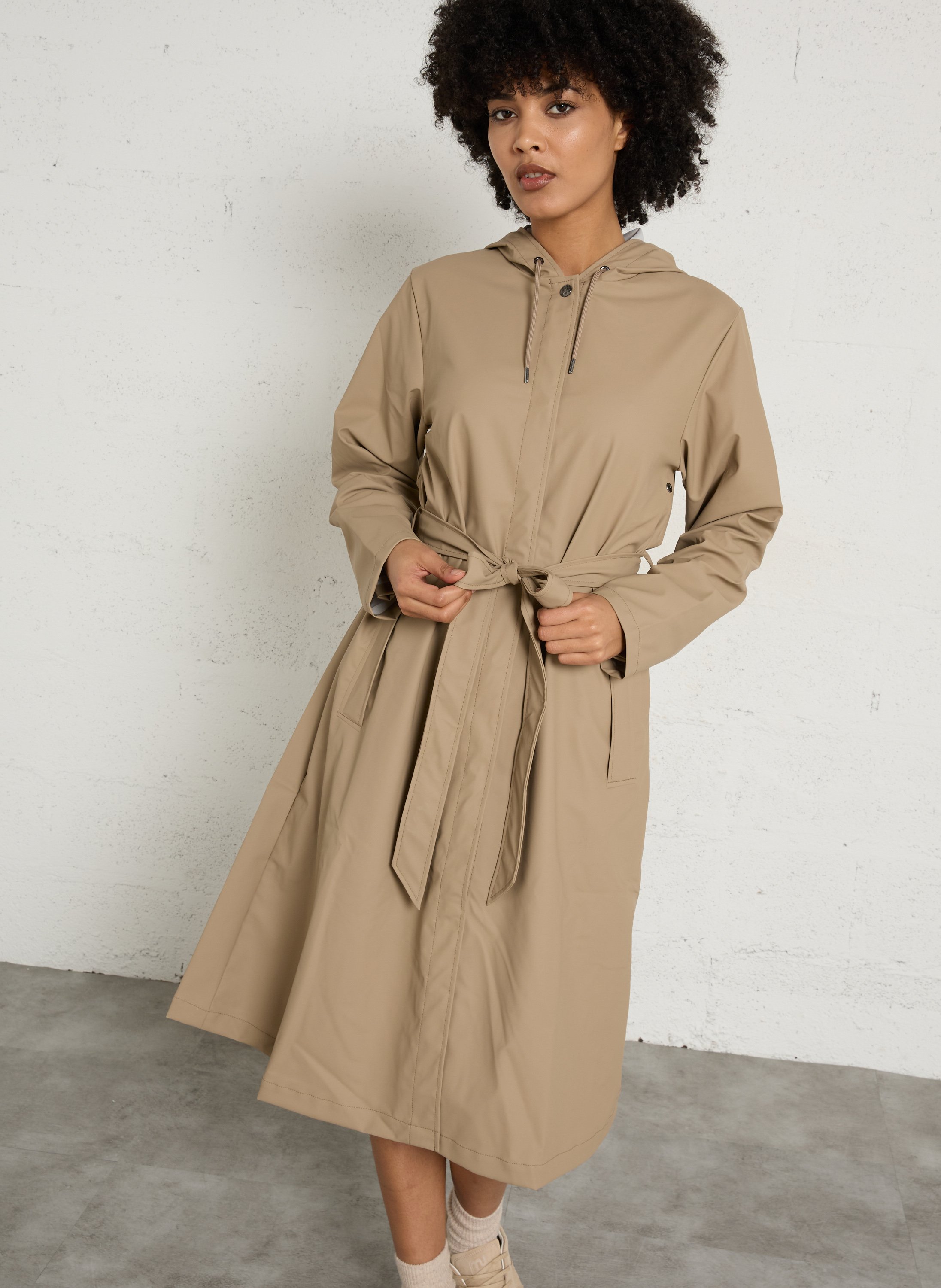 Imperméable droit col rond Beige