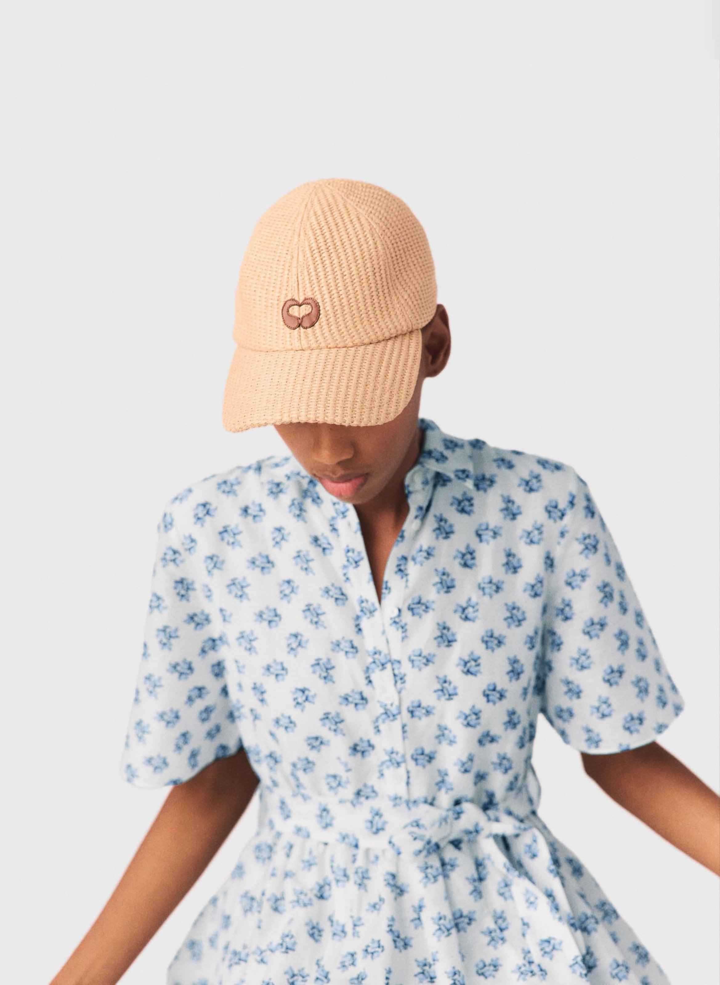 Gewebte Raphia-Kappe mit Logo MAJE Beige