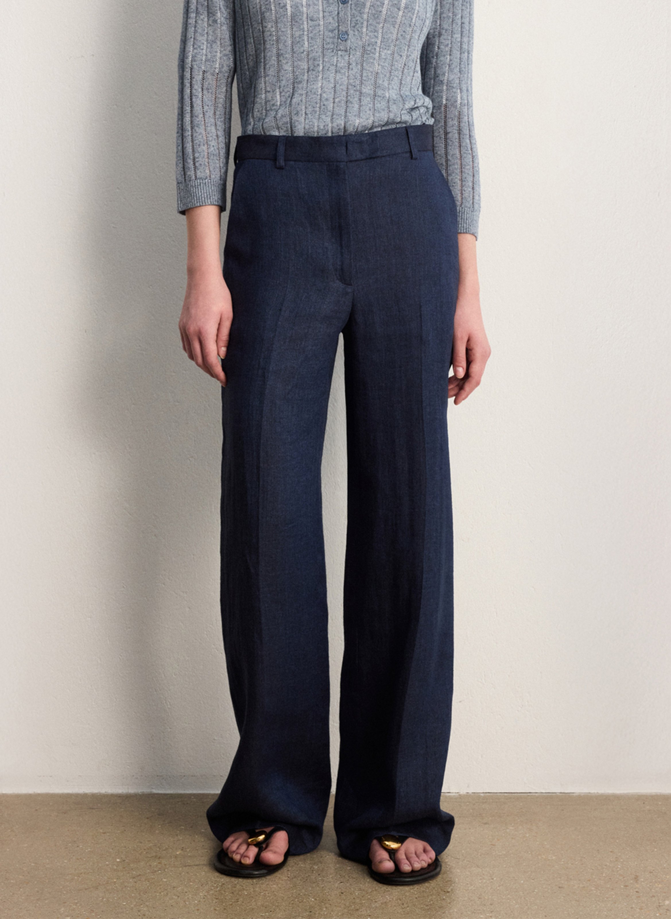 Printed linen tailored trousers PABLO Blue