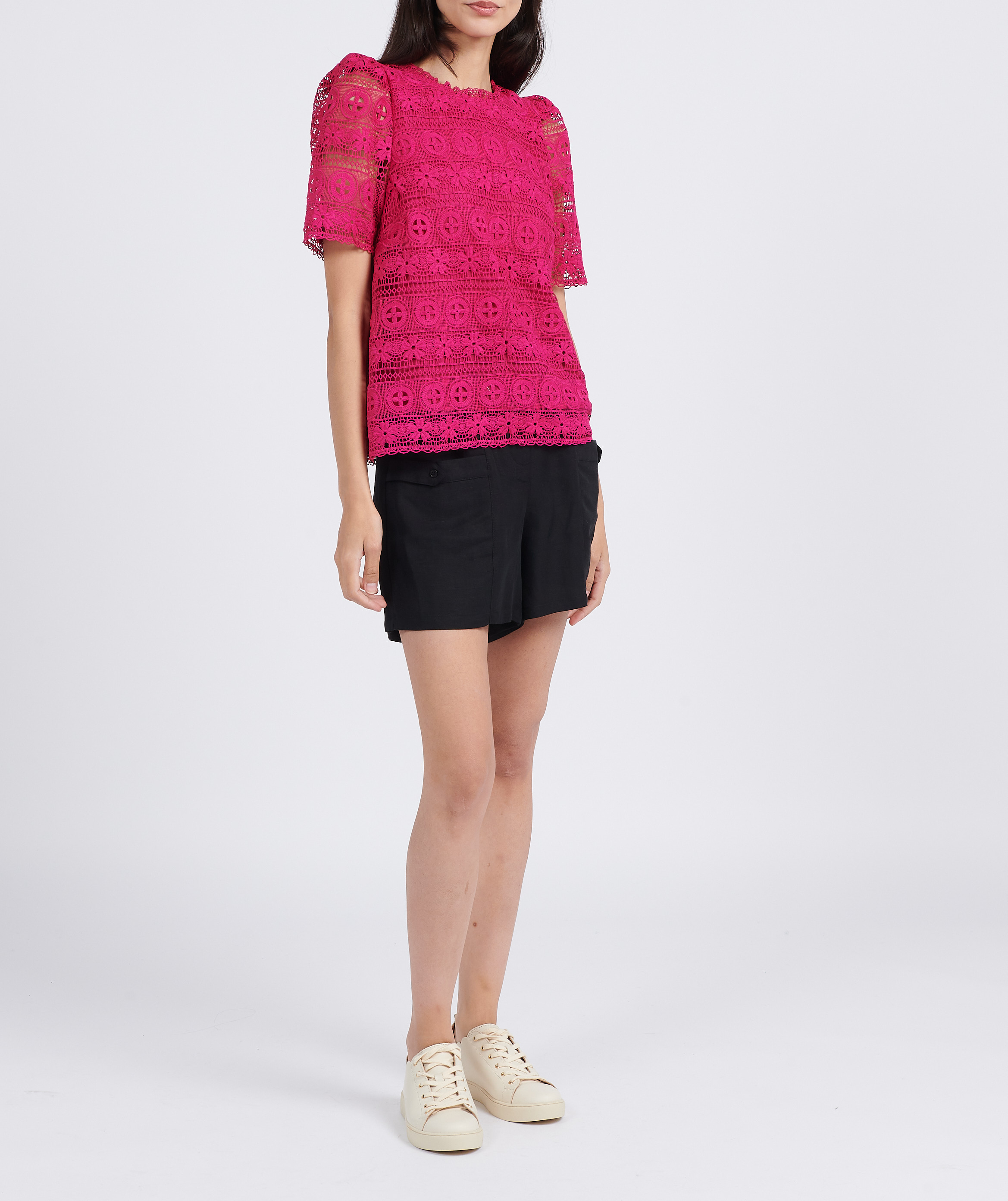 Round-neck guipure lace top LA PETITE ETOILE Pink