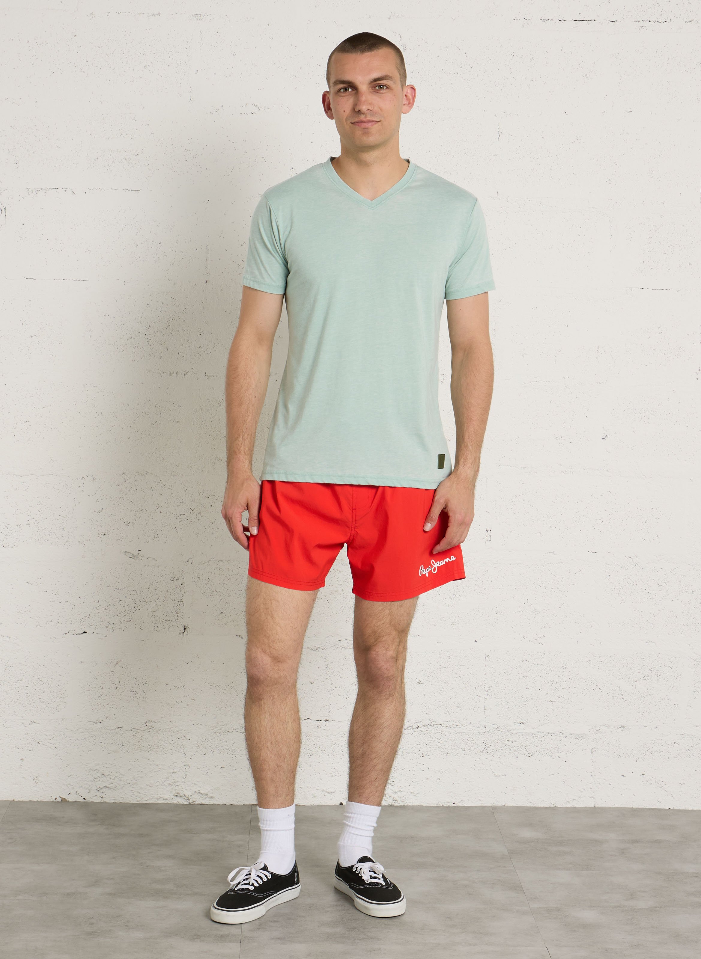 Straight heathered V-neck t-shirt LE TEMPS DES CERISES Blue