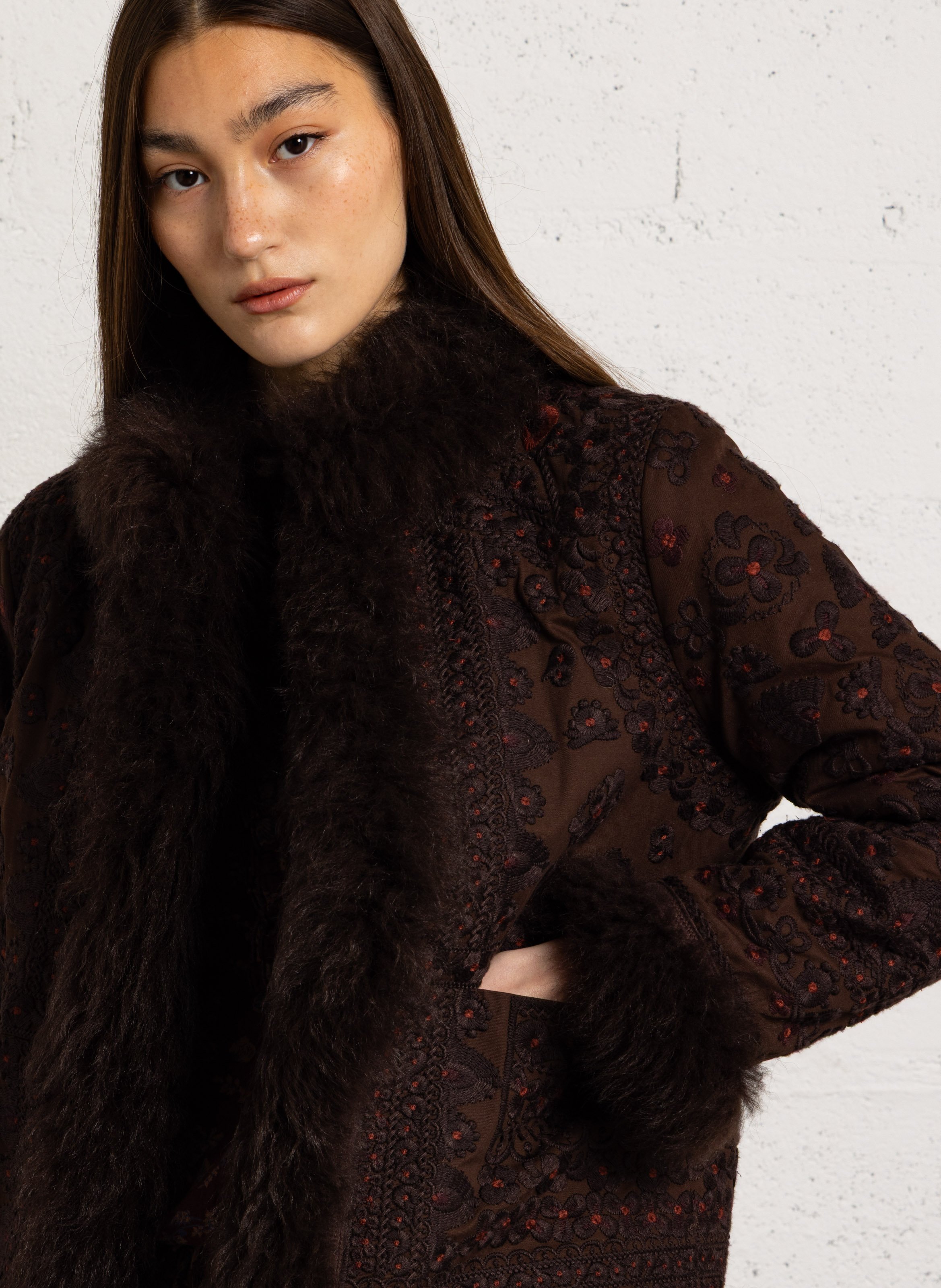 Embroidered cotton jacket ANTIK BATIK Brown