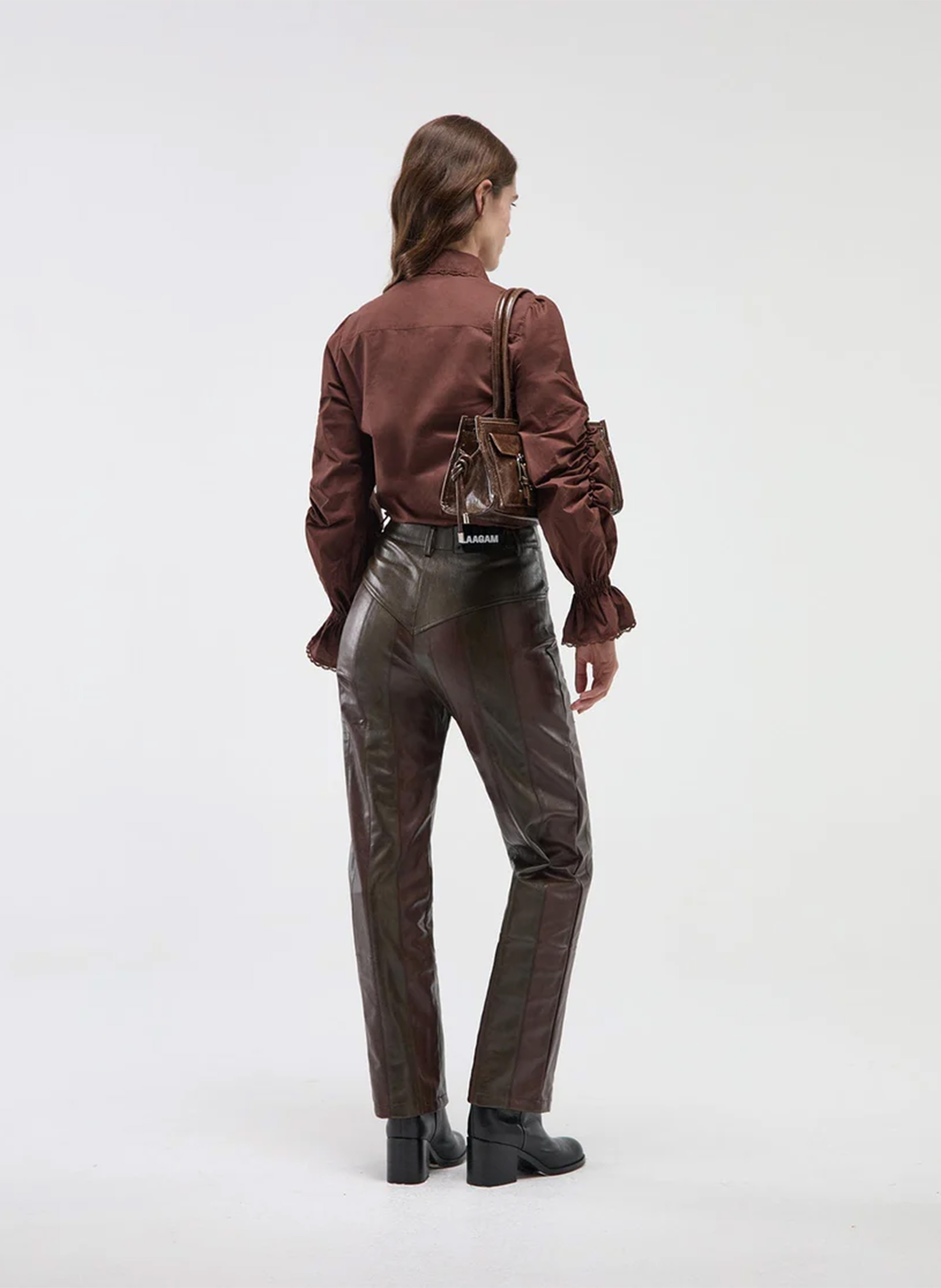 Pantalon droit effet cuir LAAGAM Marron