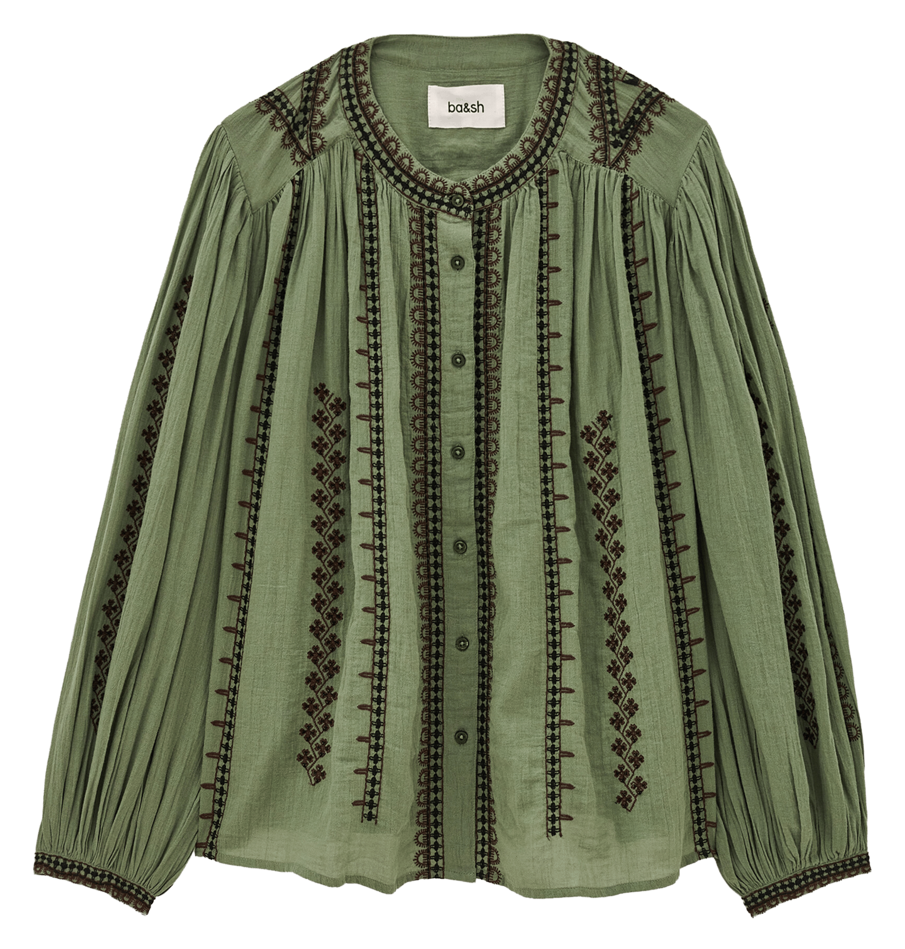 Oversize Rundhalsausschnitt Bluse aus bestickter Baumwolle | Grun BA&SH Damen