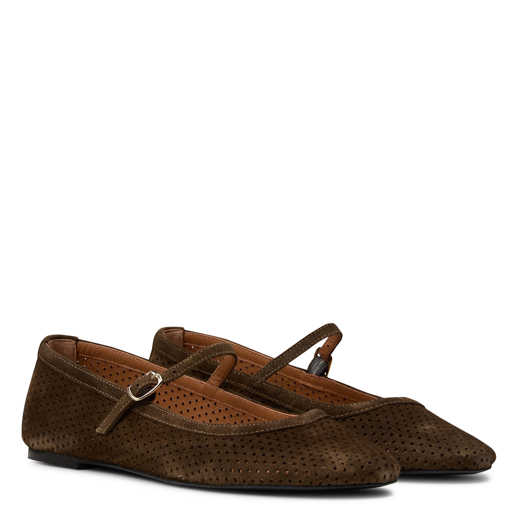 Openwork leather ballet pumps | Khaki MELLOW YELLOW Women