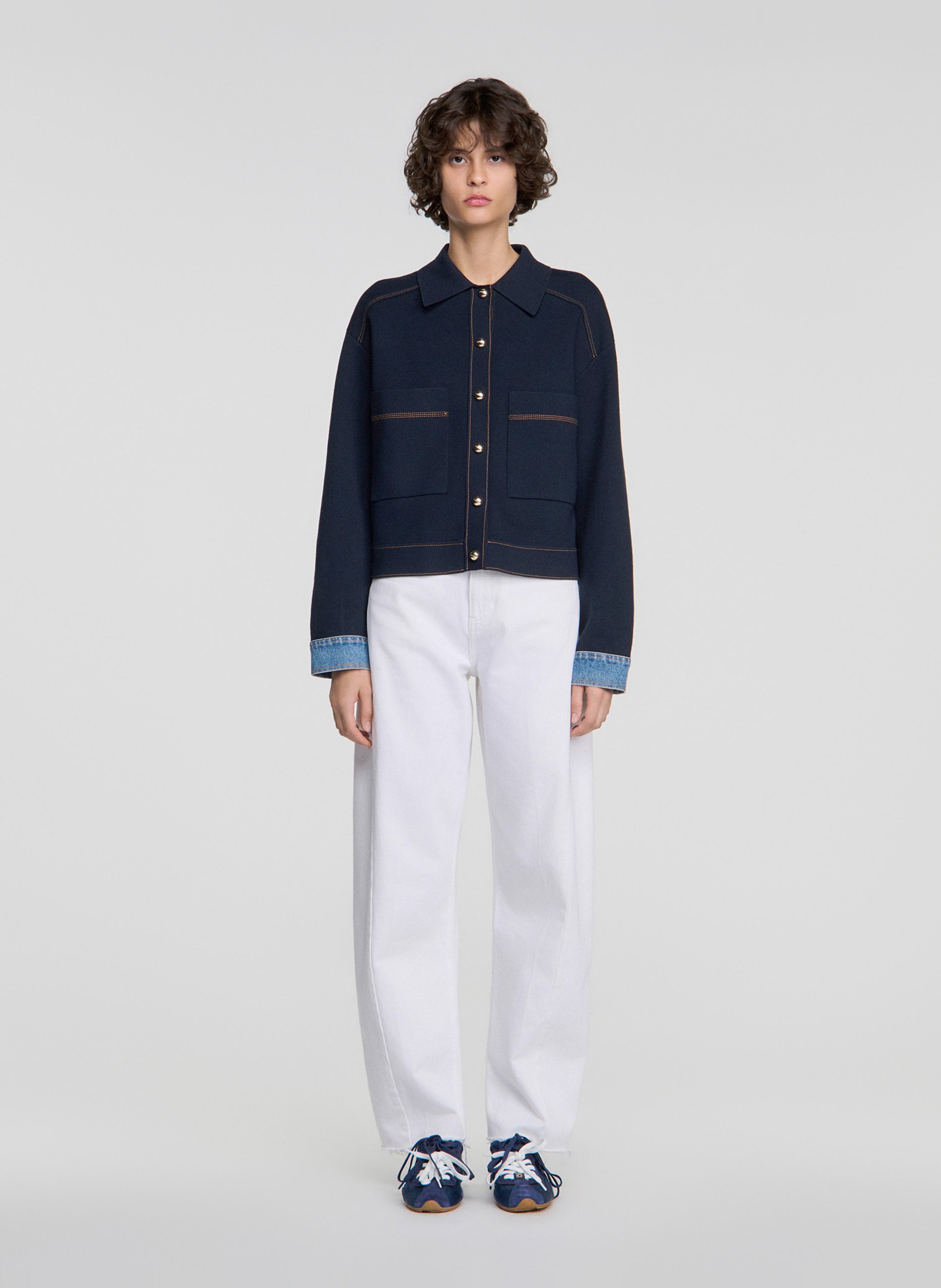 Ruim vest van twee materialen SANDRO Blauw