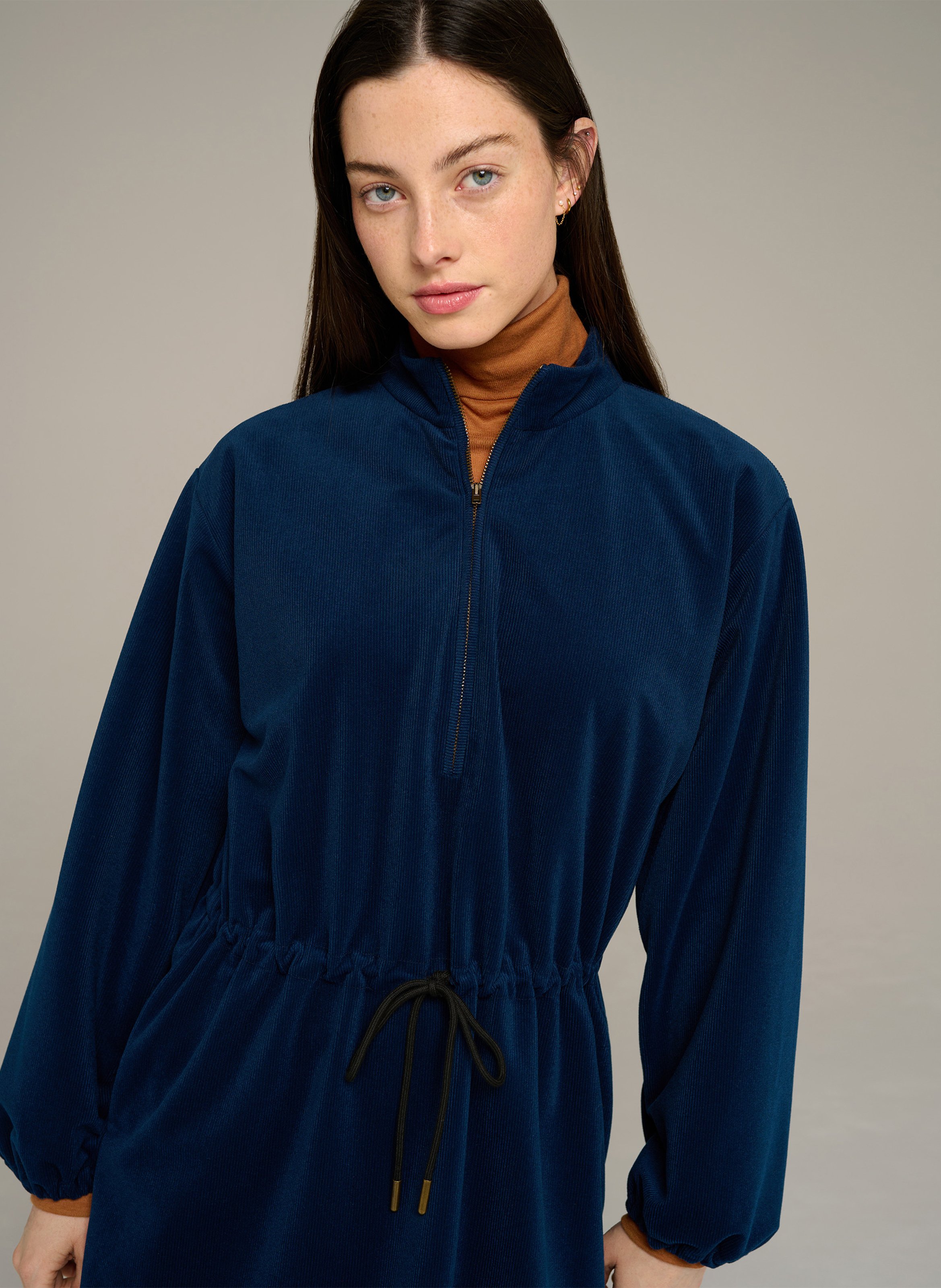 Corduroy dress with a high neck COTELAC ACOTE Blue