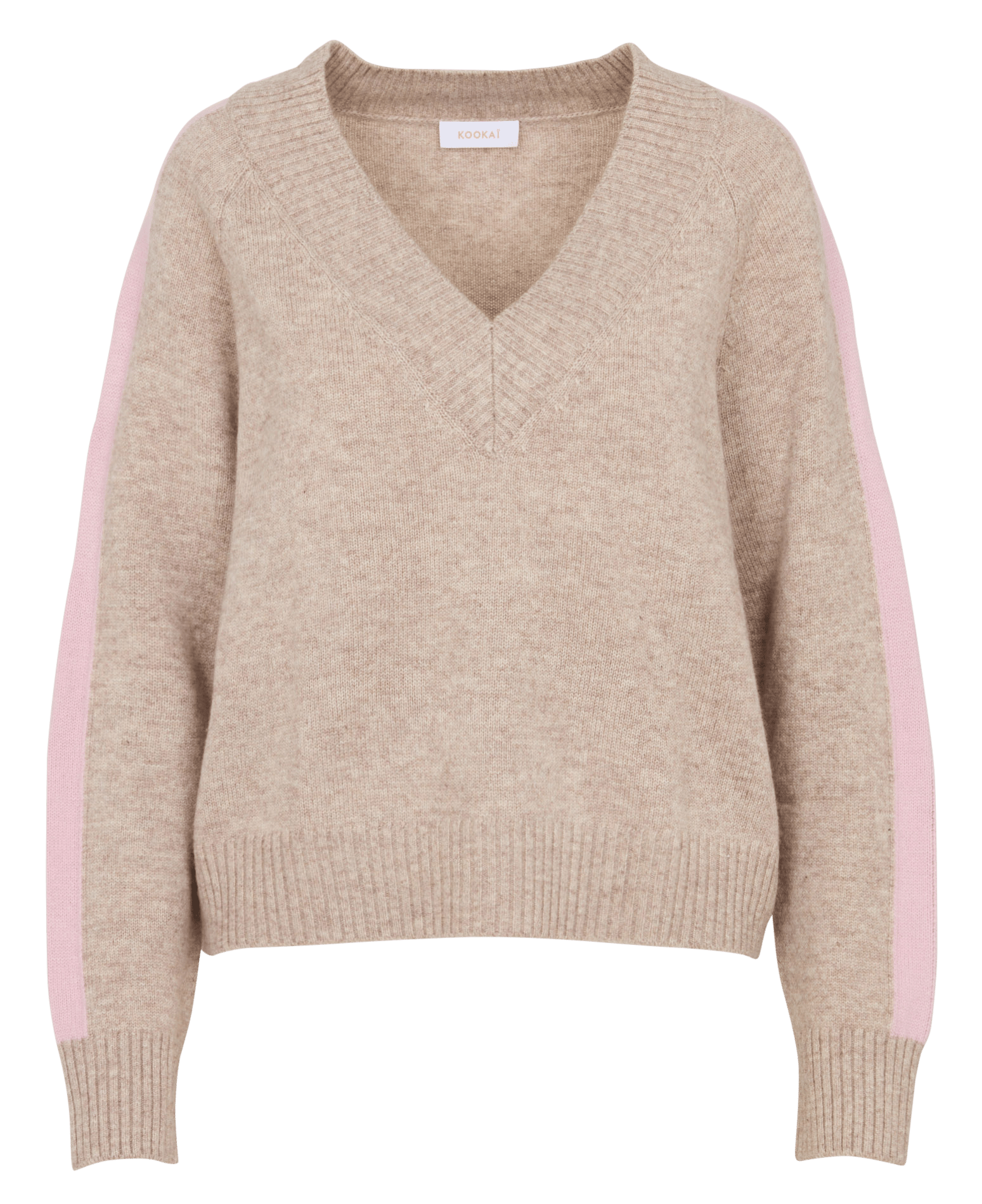 Pull droit col v en laine mélangée KOOKAI Beige