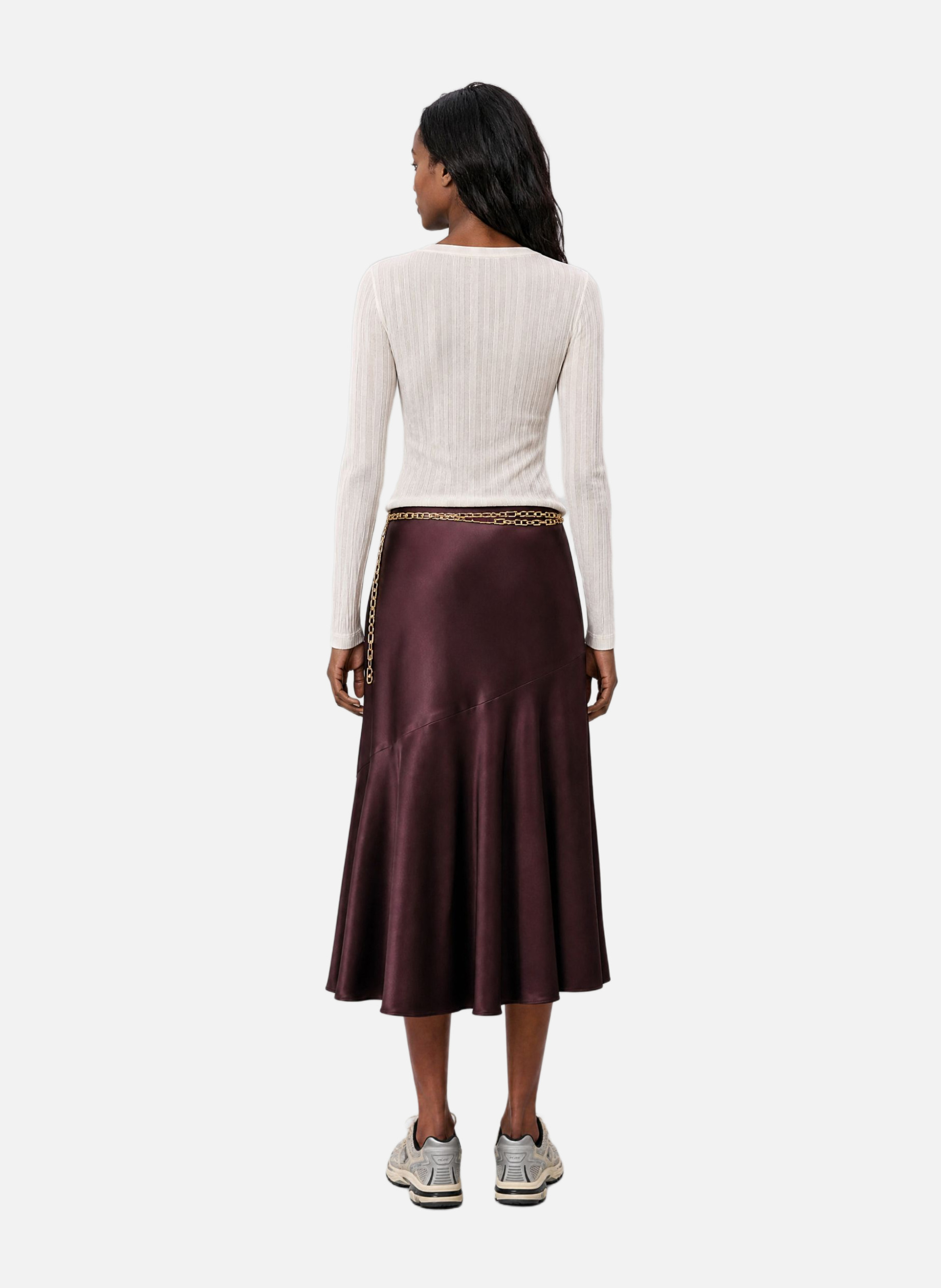 Midi satin skirt with chain THE KOOPLES Brown