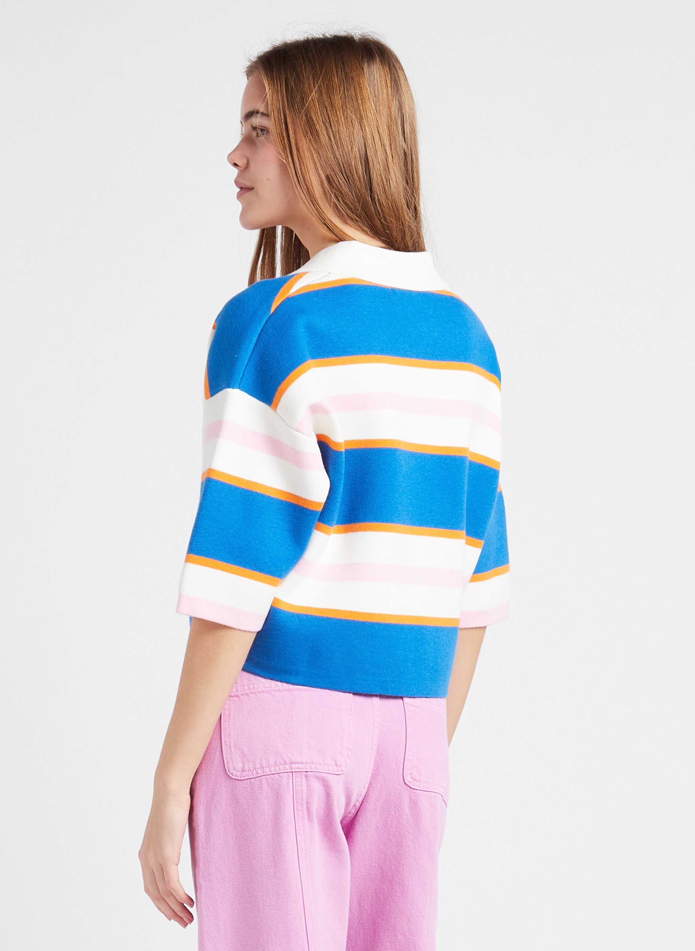 Pull droit col classique à rayures en maille INDEE Bleu