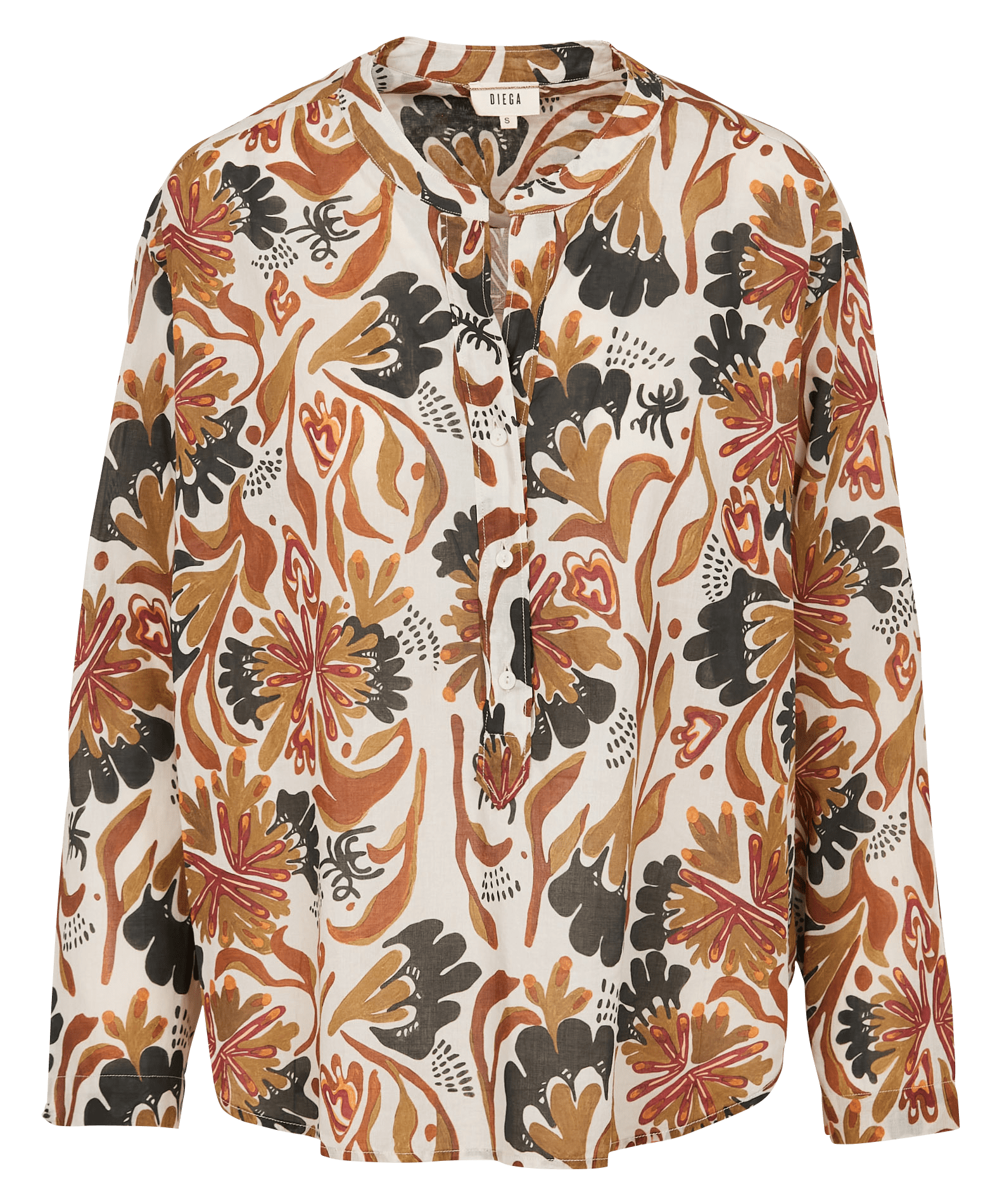 Chemise ample col tunisien en coton imprimé DIEGA Vert