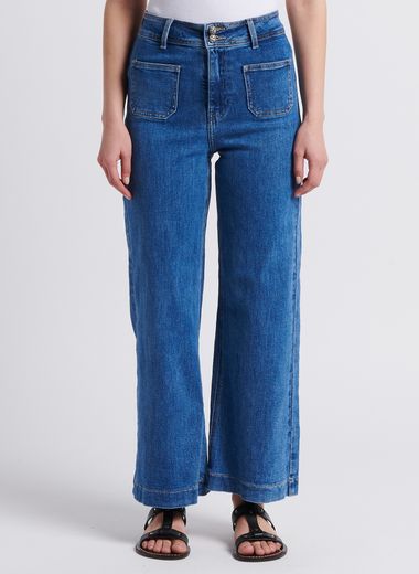Jeans pour femme taille haute pantalon en jean de loisirs jambes larges  vêtements en jean pantalon droit ample (couleur : bleu foncé, taille : XS)