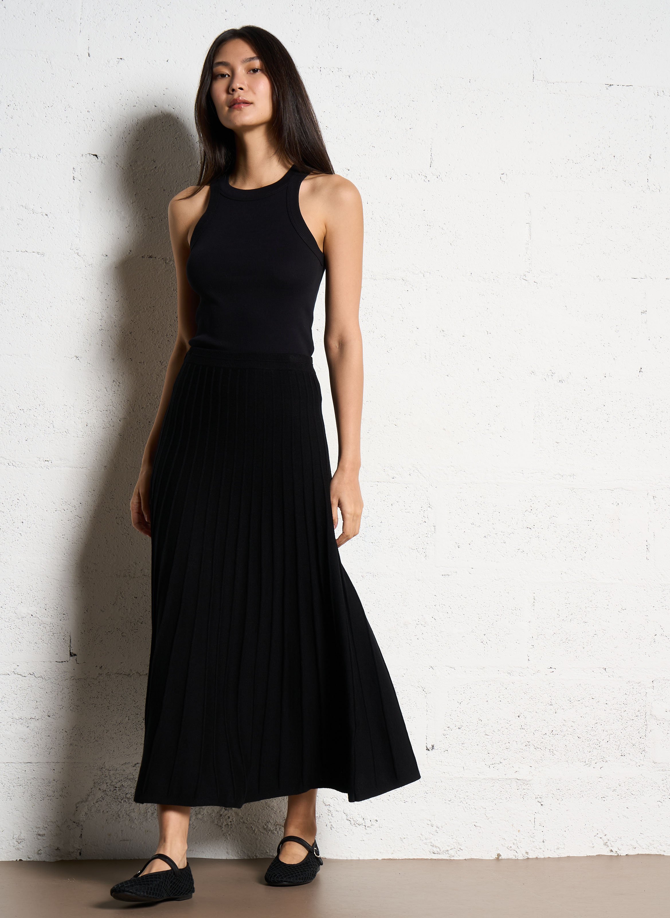 Débardeur col rond côtelé en coton BA&SH Noir