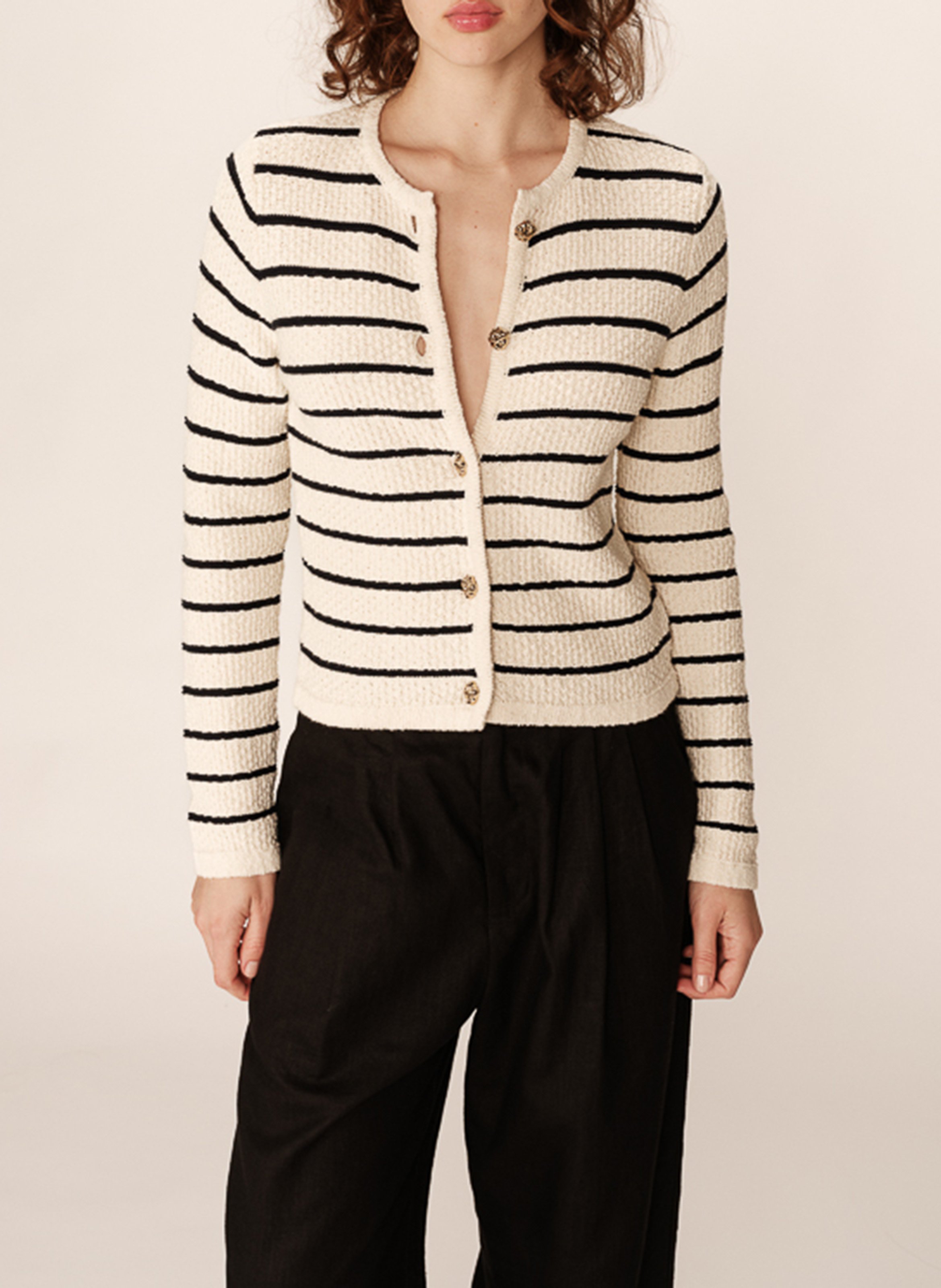 Striped cotton straight cardigan GRACE ET MILA Beige