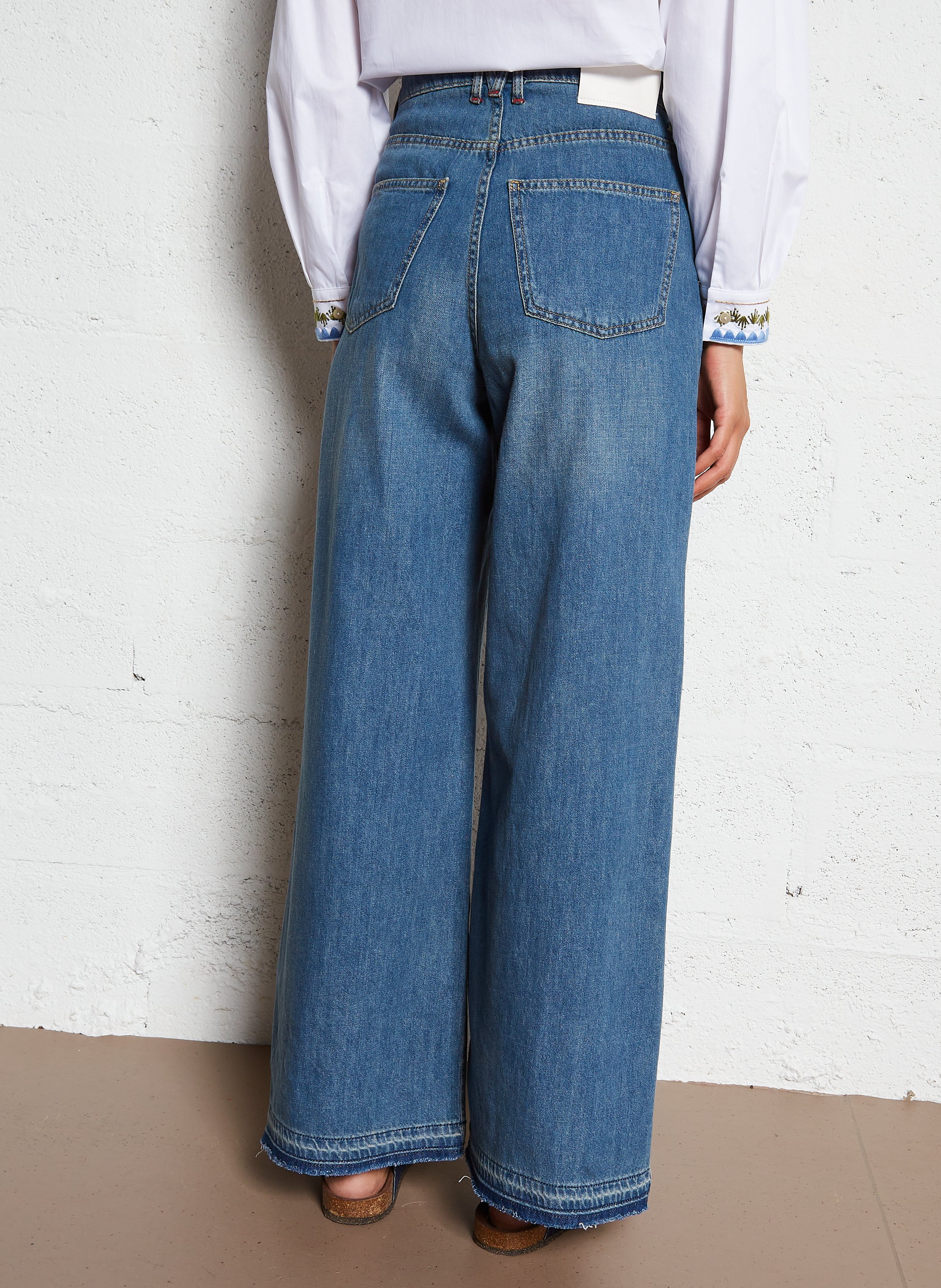 Faded cotton wide-leg jeans MOMONI Blue