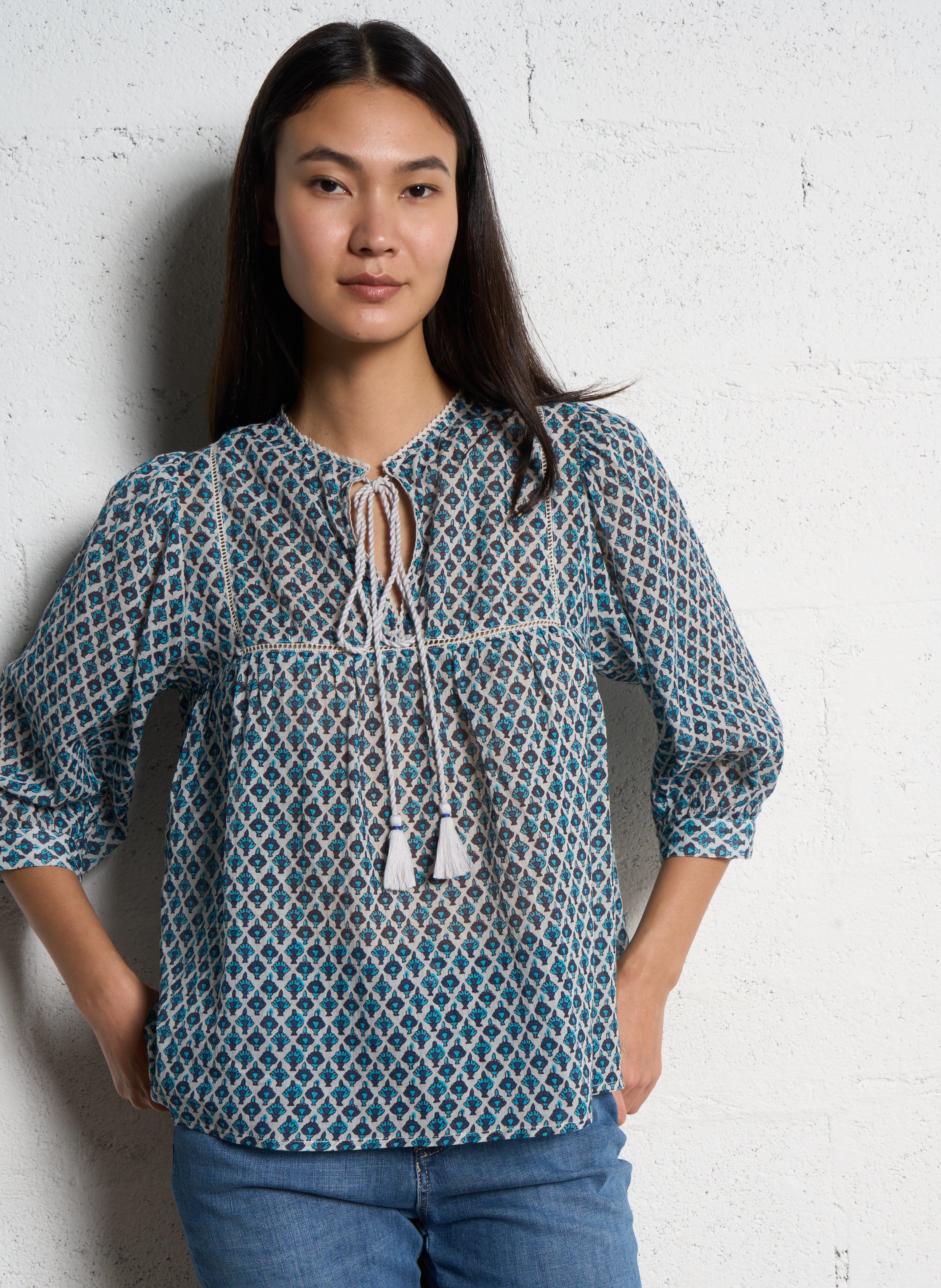 Weite Baumwollbluse M.A.B.E Blau