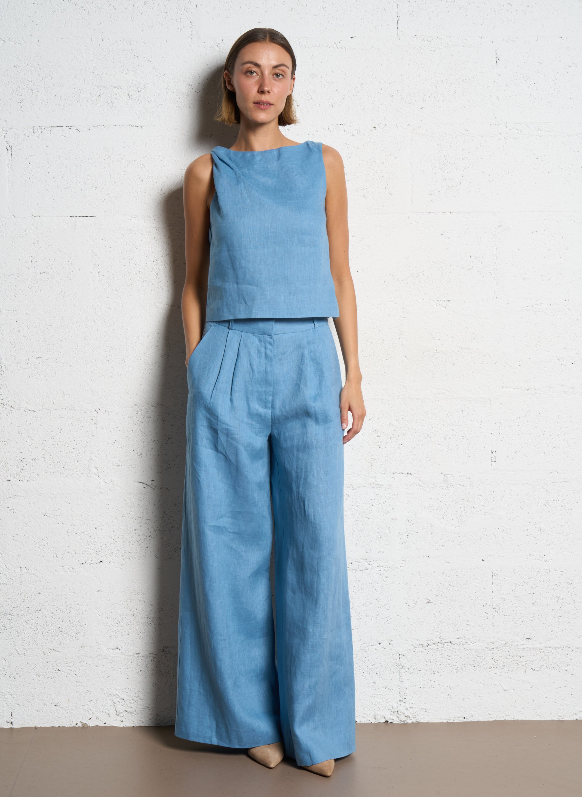 Straight linen trousers STAUD Blue