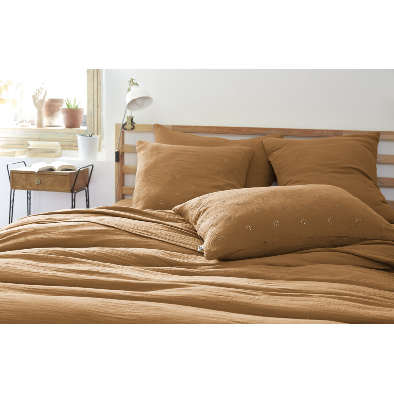 Cotton percale pillow case L'EFFET PAPILLON Brown