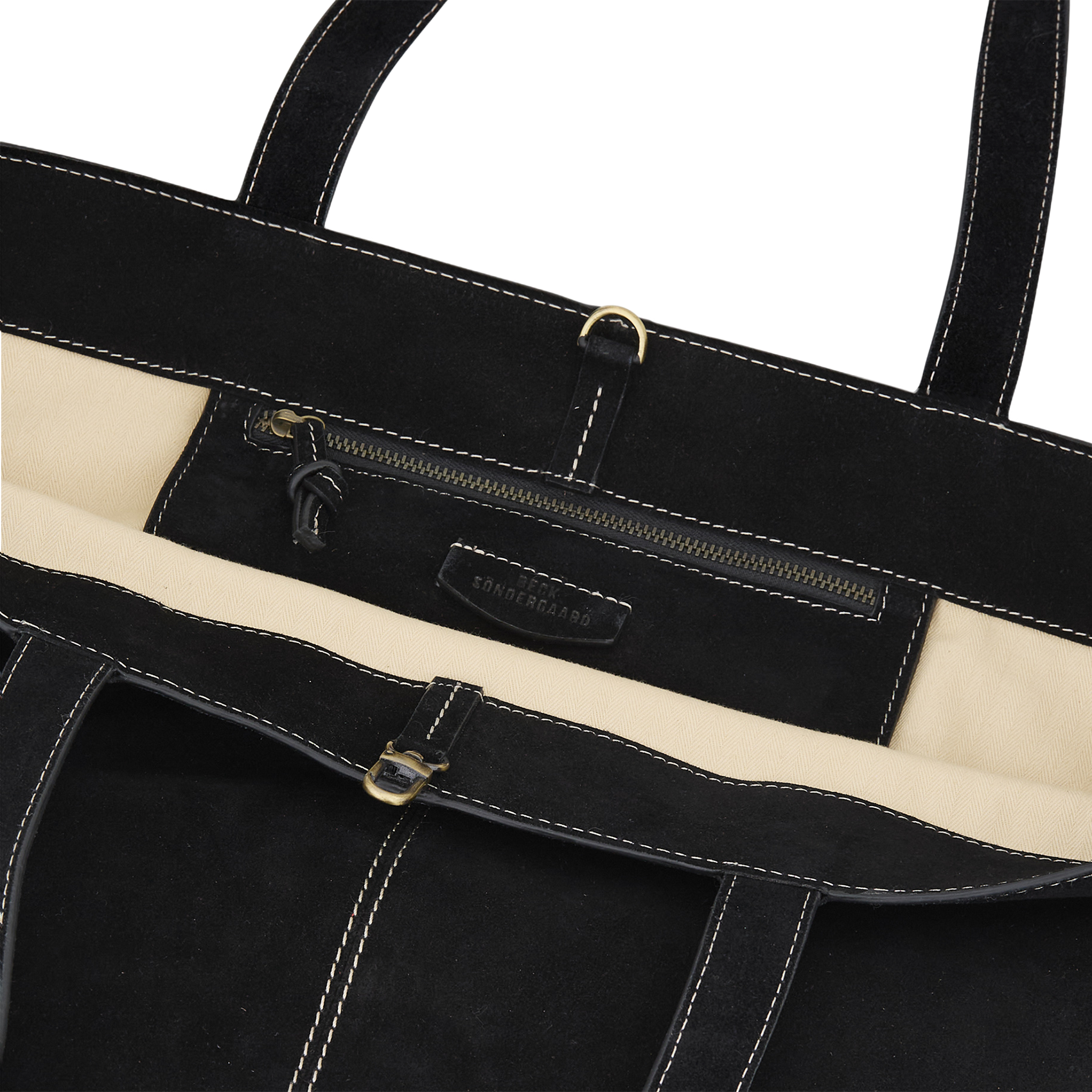 Cabas surpiqué en cuir suédé BECKSONDERGAARD Noir