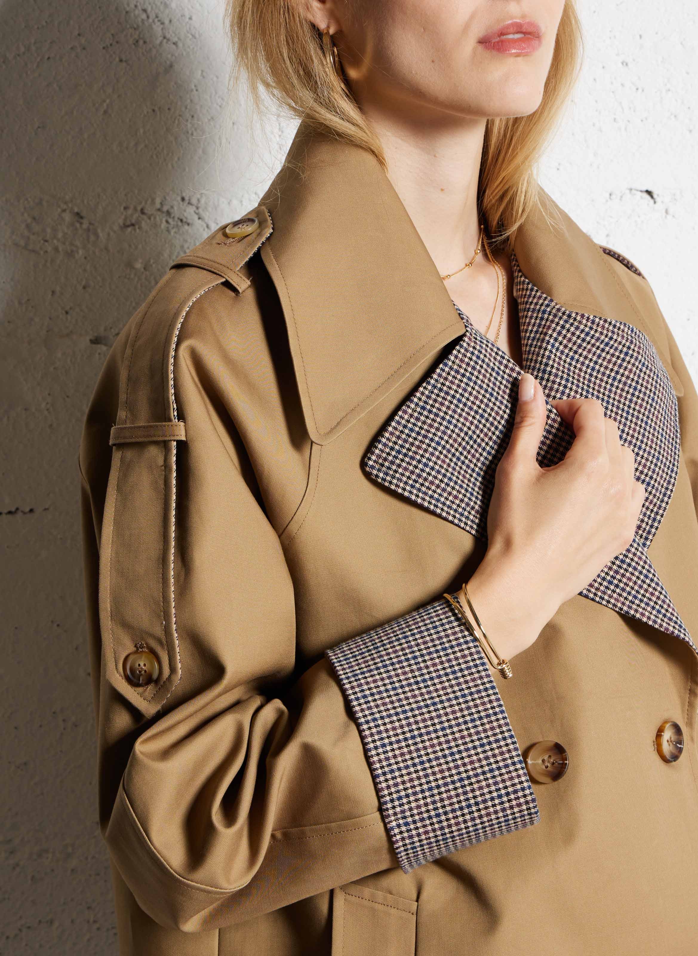 Trench col tailleur en coton SUNCOO Beige