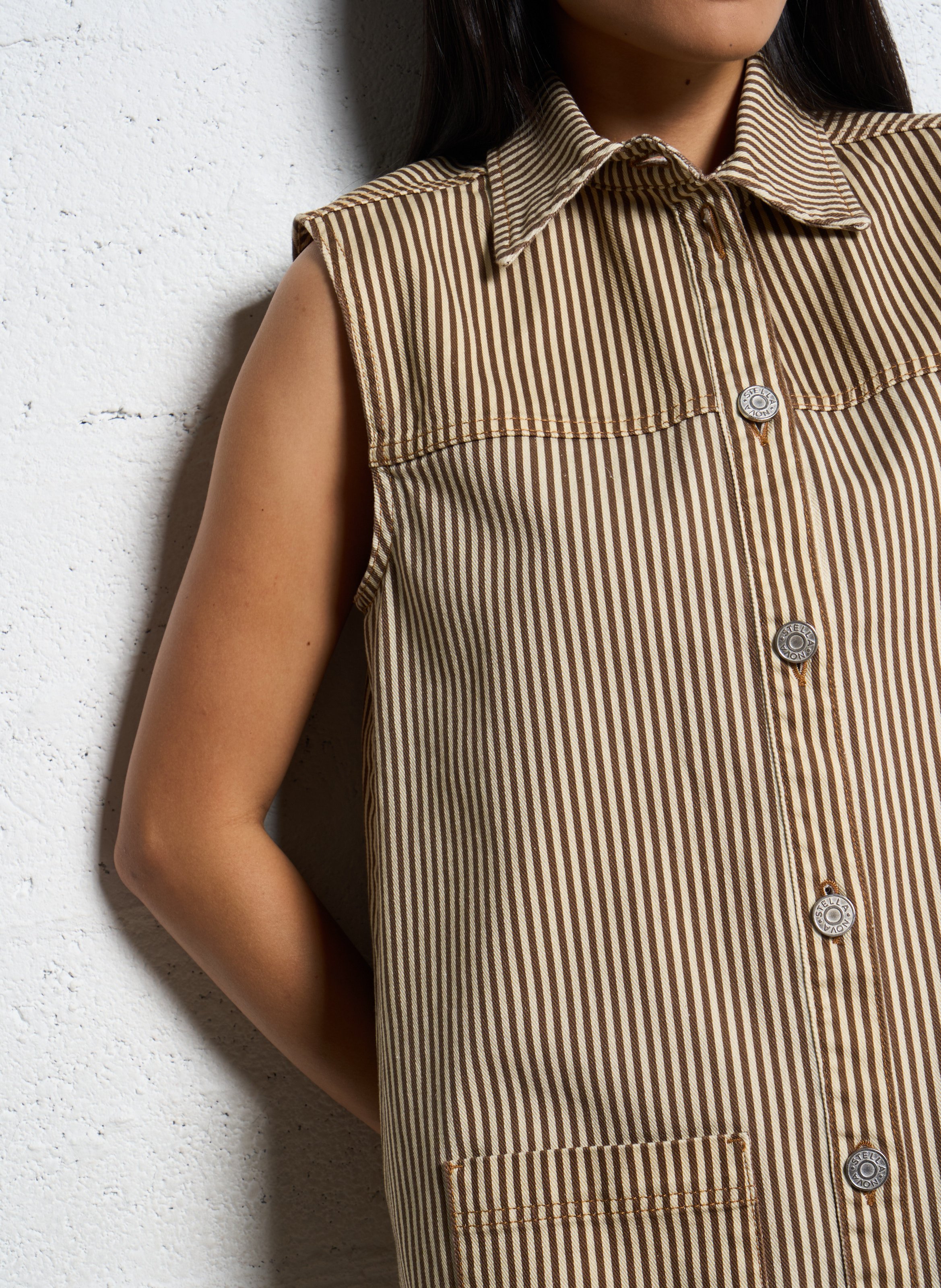 Short organic cotton striped dress Khaki