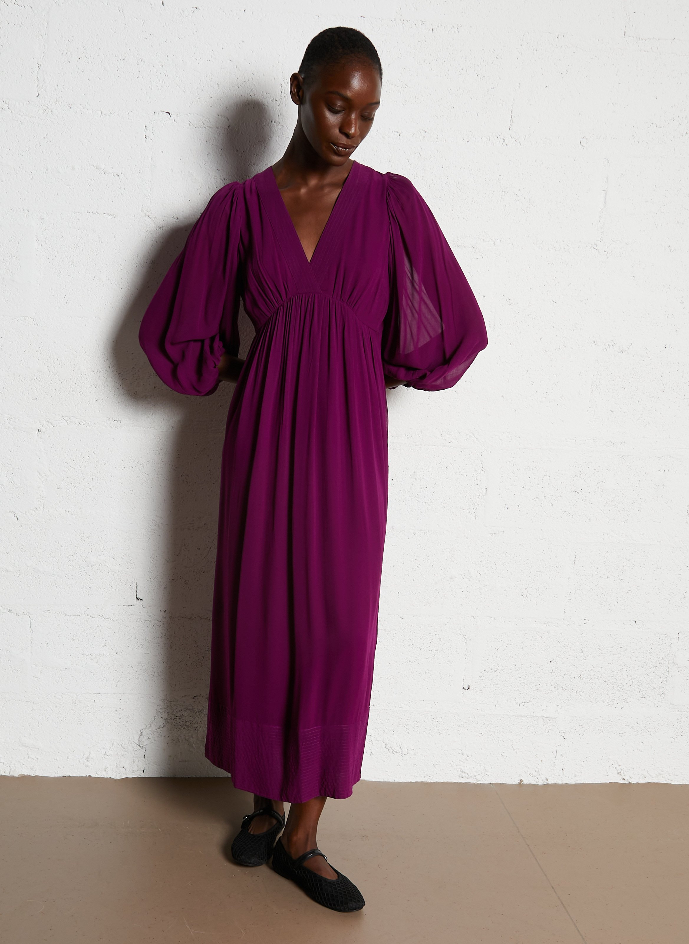 Robe midi col V MAISON 123 Purple