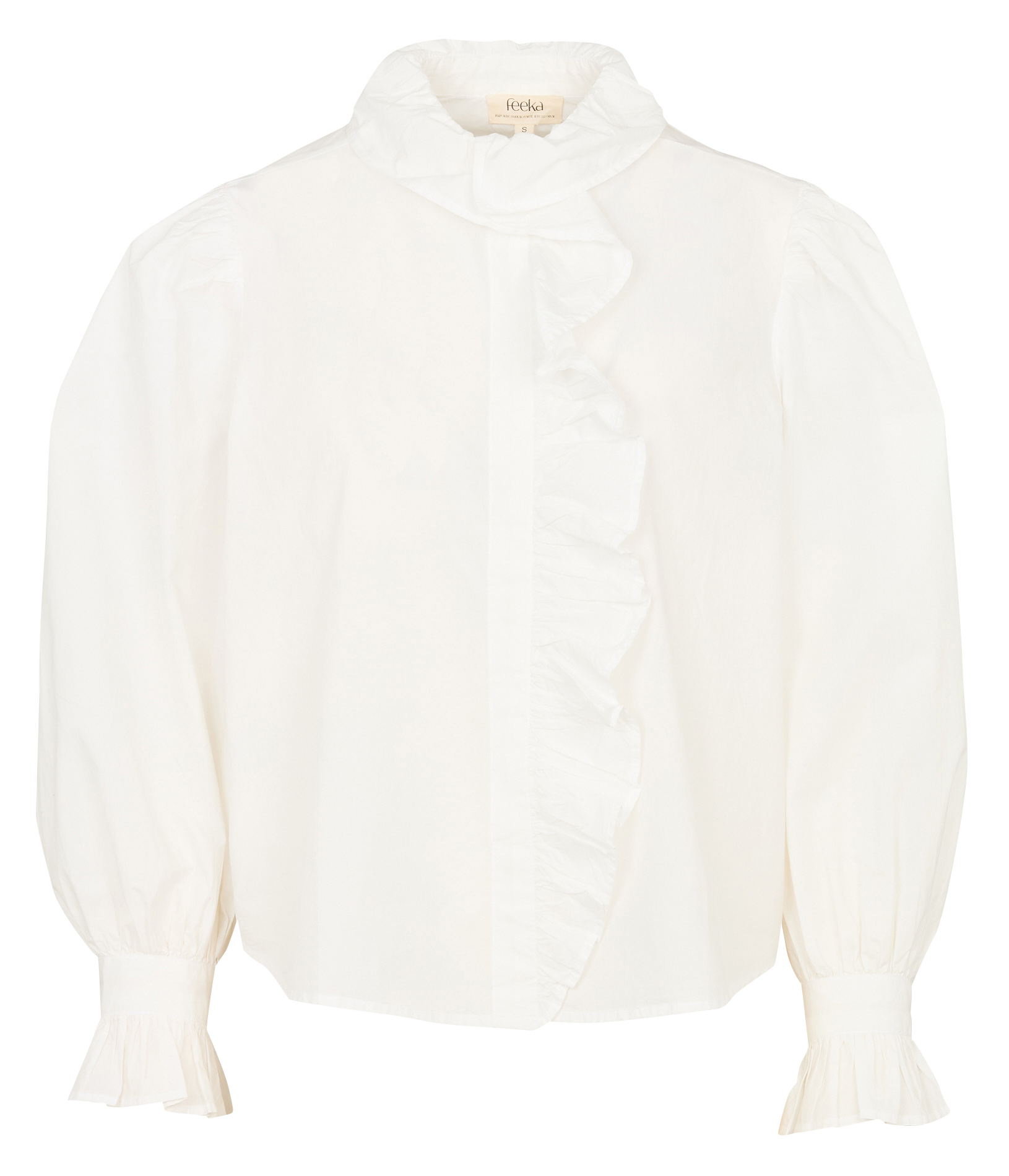 Camisa de algodón con cuello con volante FEEKA Blanco