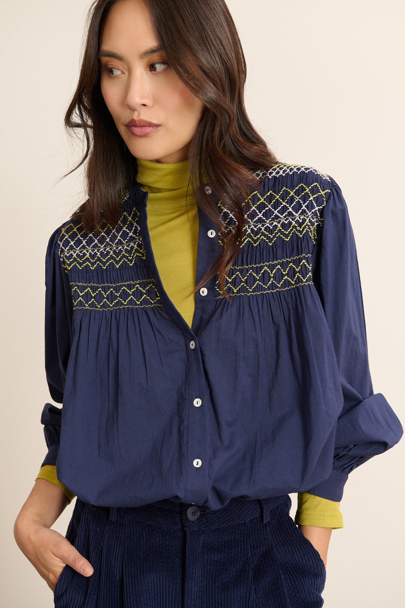 Embroidered long-sleeve blouse GARANCE PARIS Blue