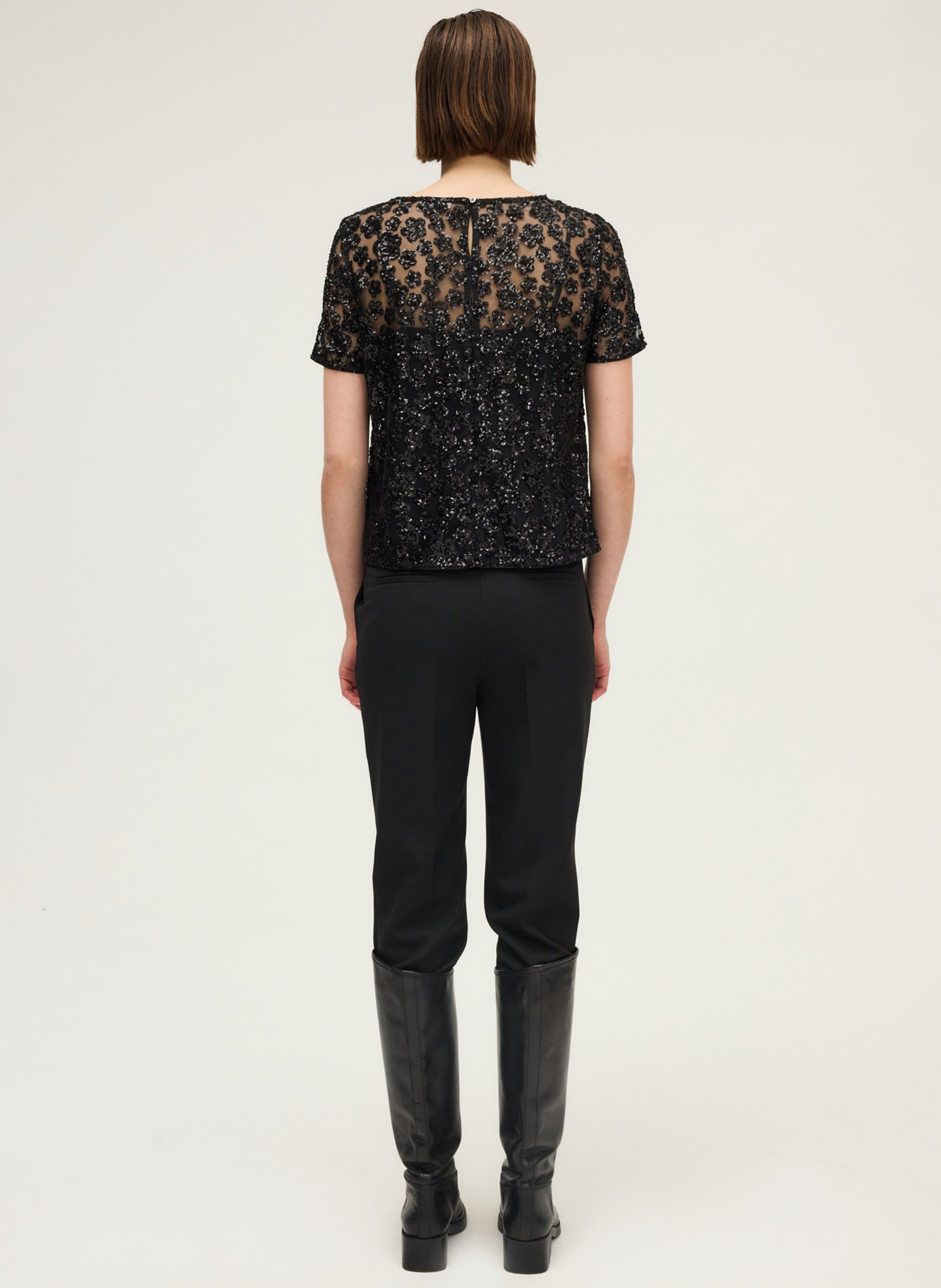 Top droit col rond sequins PABLO Noir