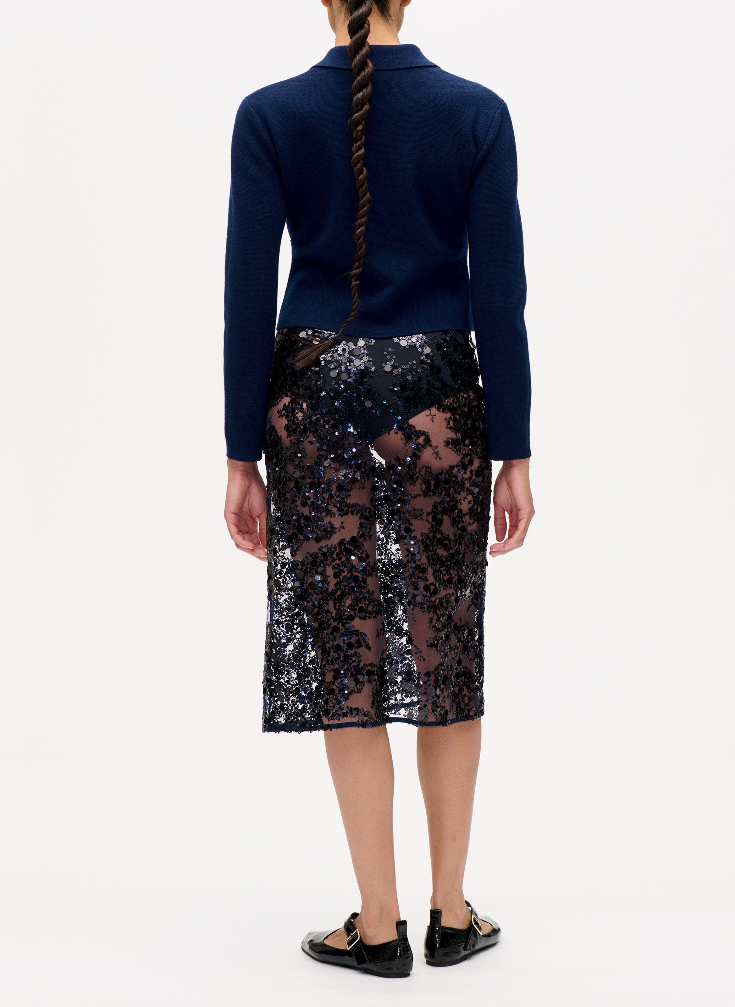 Jupe midi brodée à sequins BAUM UND PFERDGARTEN Bleu