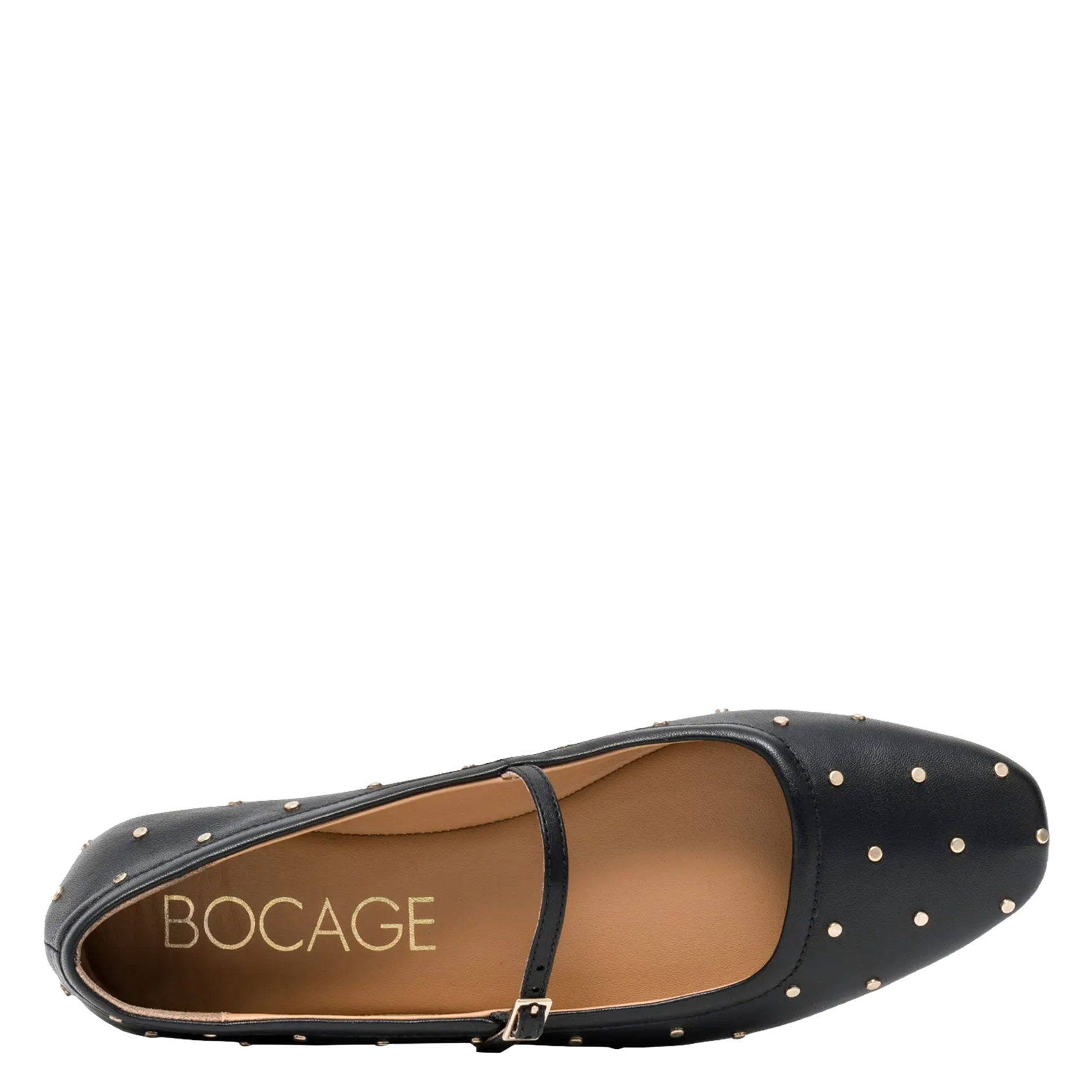 Studded leather strappy ballet flats BOCAGE Black