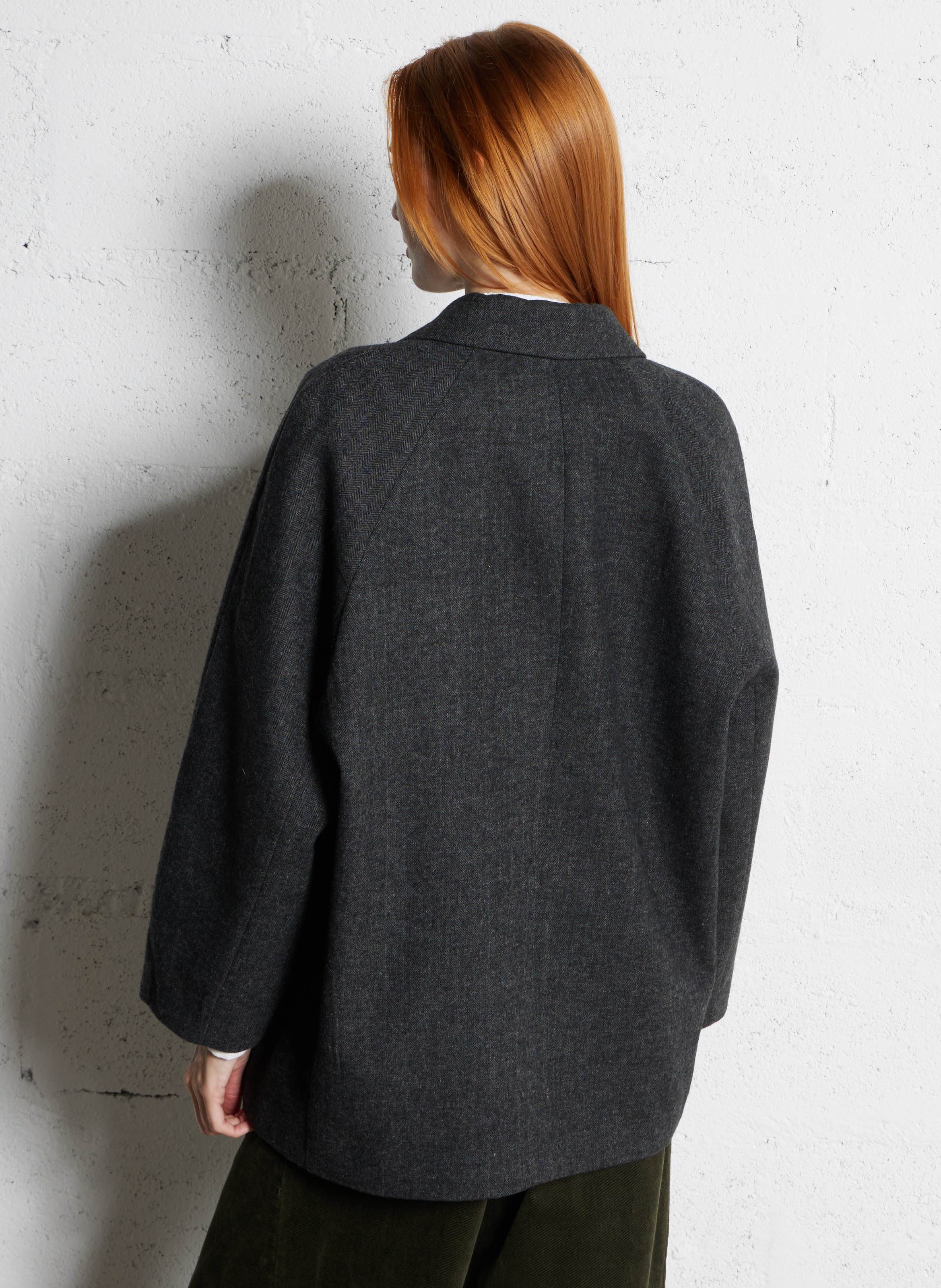 Manteau oversize col tailleur à chevrons SEE U SOON Argent