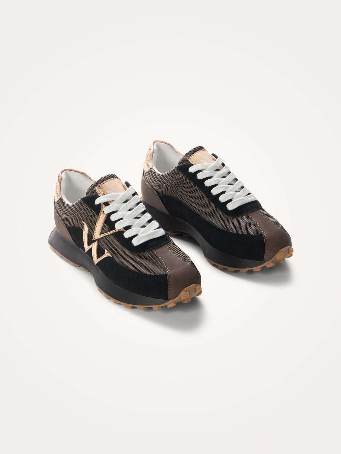 Contrasting leather-effect low-top sneakers VANESSA WU Brown