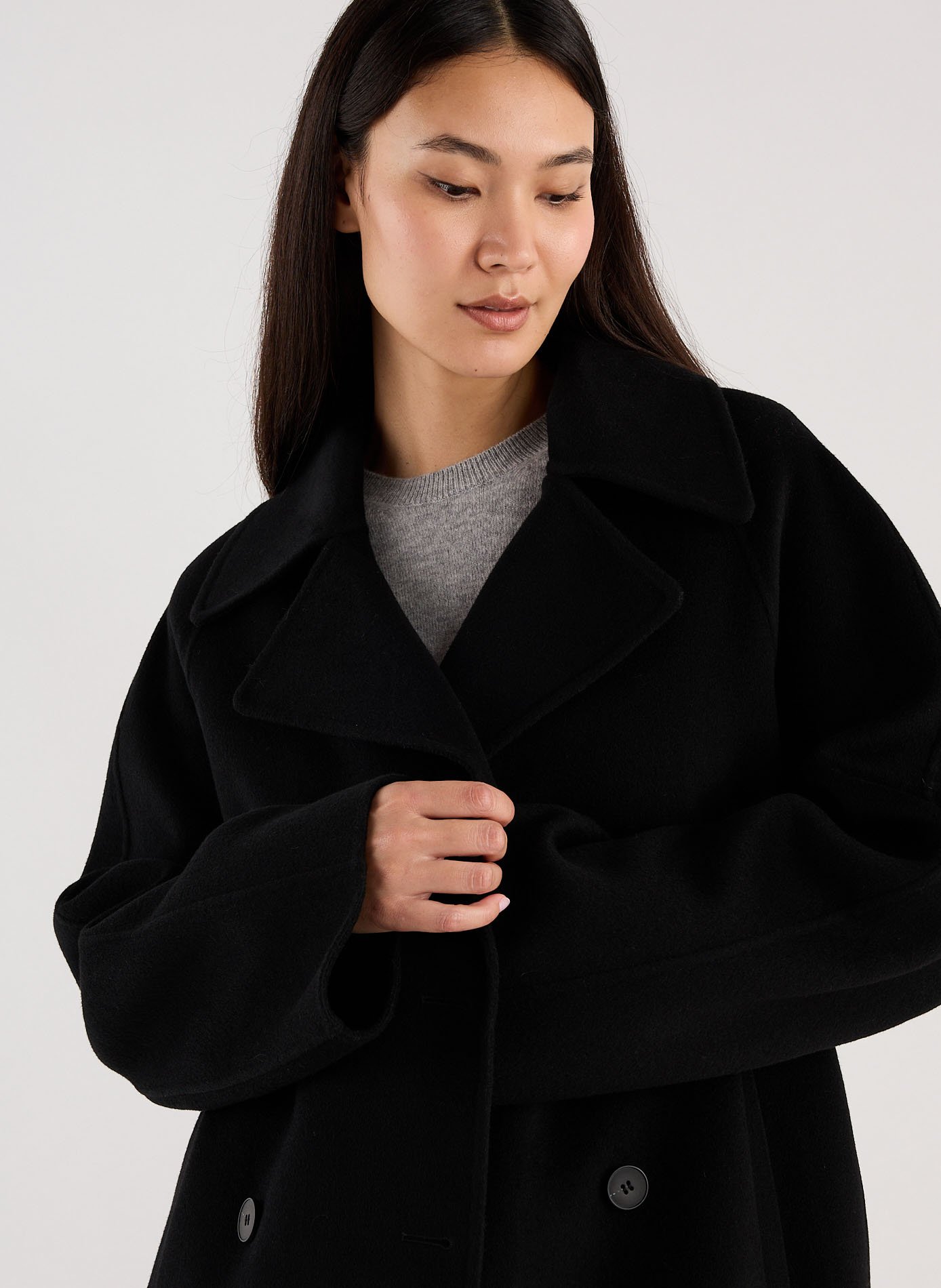 Fitted wool-blend suit collar jacket SAISON 1865 Black